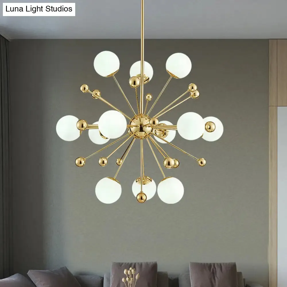 Minimalist 12-Light Cream Glass Pendant Light for Living Room - Golden Dandelion Chandelier