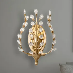 Modern Gold Vine Wall Lamp with Crystal Leaf Accent - 1 Light Metal Sconce for Living Room