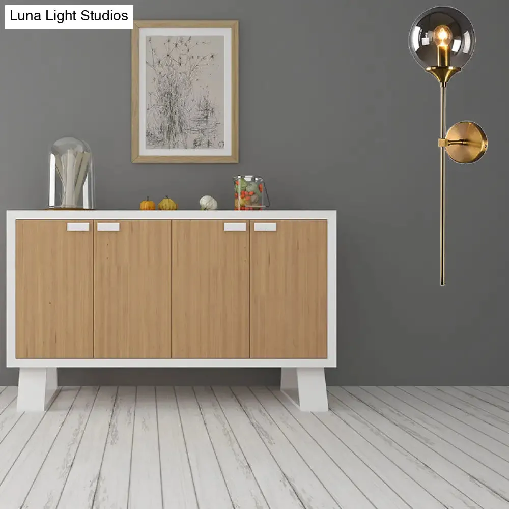 Modernist Glass Round Sconce Lamp: 1-Light Wall Mounted Light in Gold for Living Room