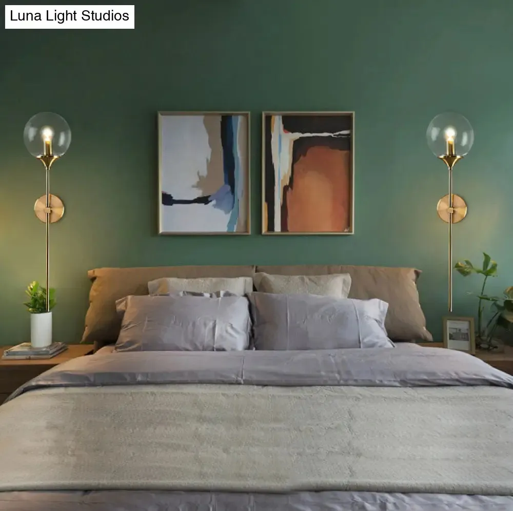 Modernist Glass Round Sconce Lamp: 1-Light Wall Mounted Light in Gold for Living Room