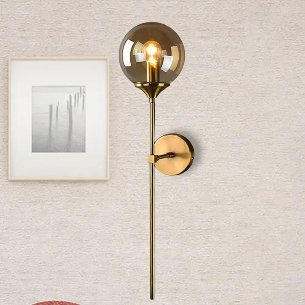 Modernist Glass Round Sconce Lamp: 1-Light Wall Mounted Light in Gold for Living Room