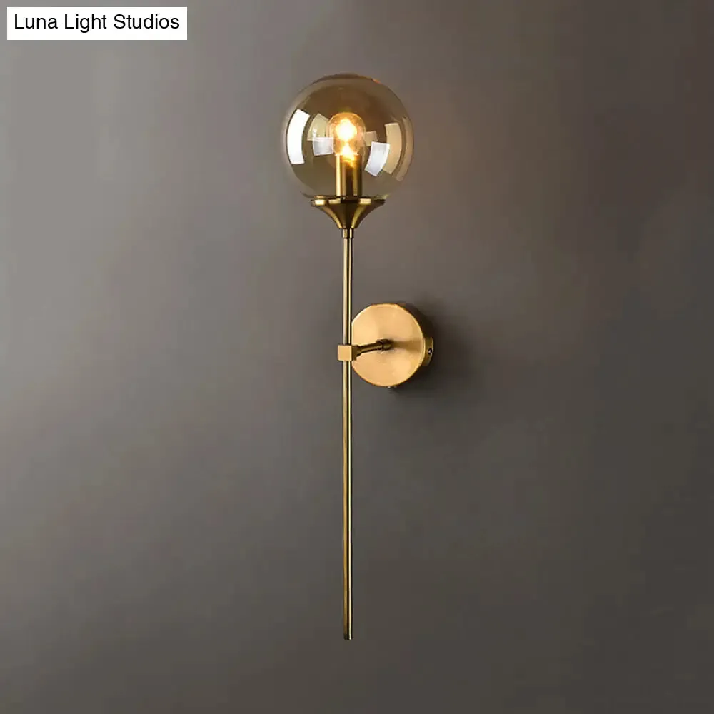 Modernist Glass Round Sconce Lamp: 1-Light Wall Mounted Light in Gold for Living Room