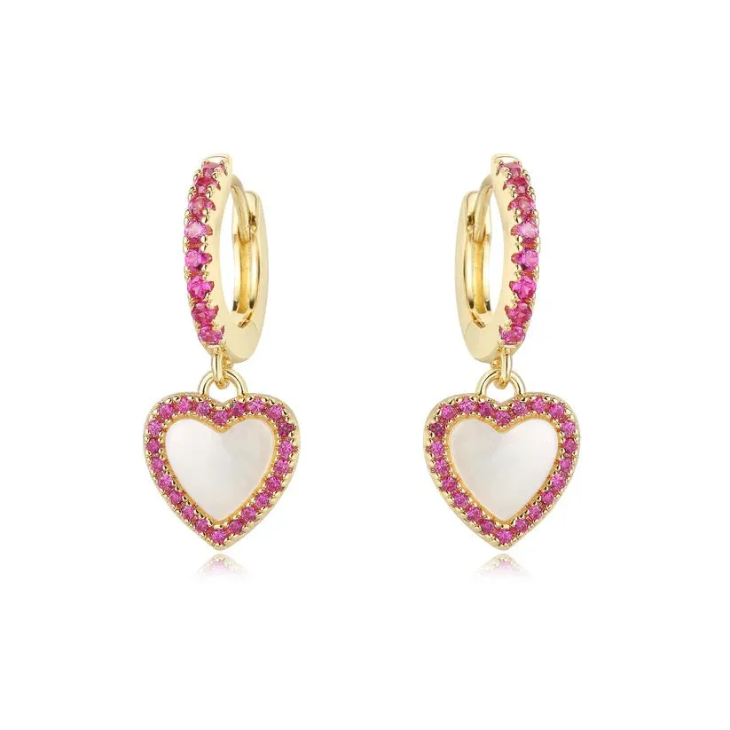 MOP Heart Ruby CZ & Ruby Latch Back Earring