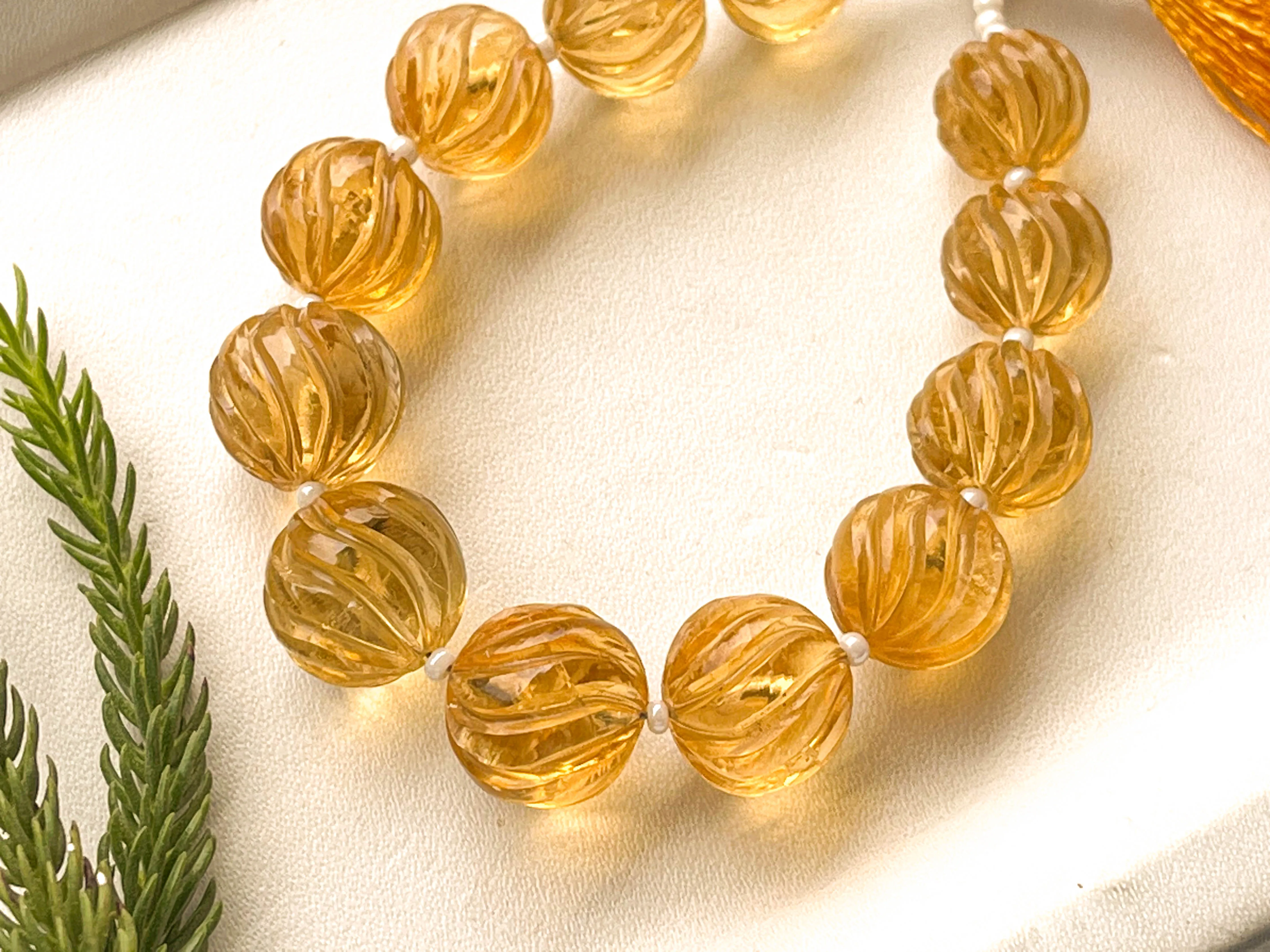 Natural Citrine Spiral carved balls