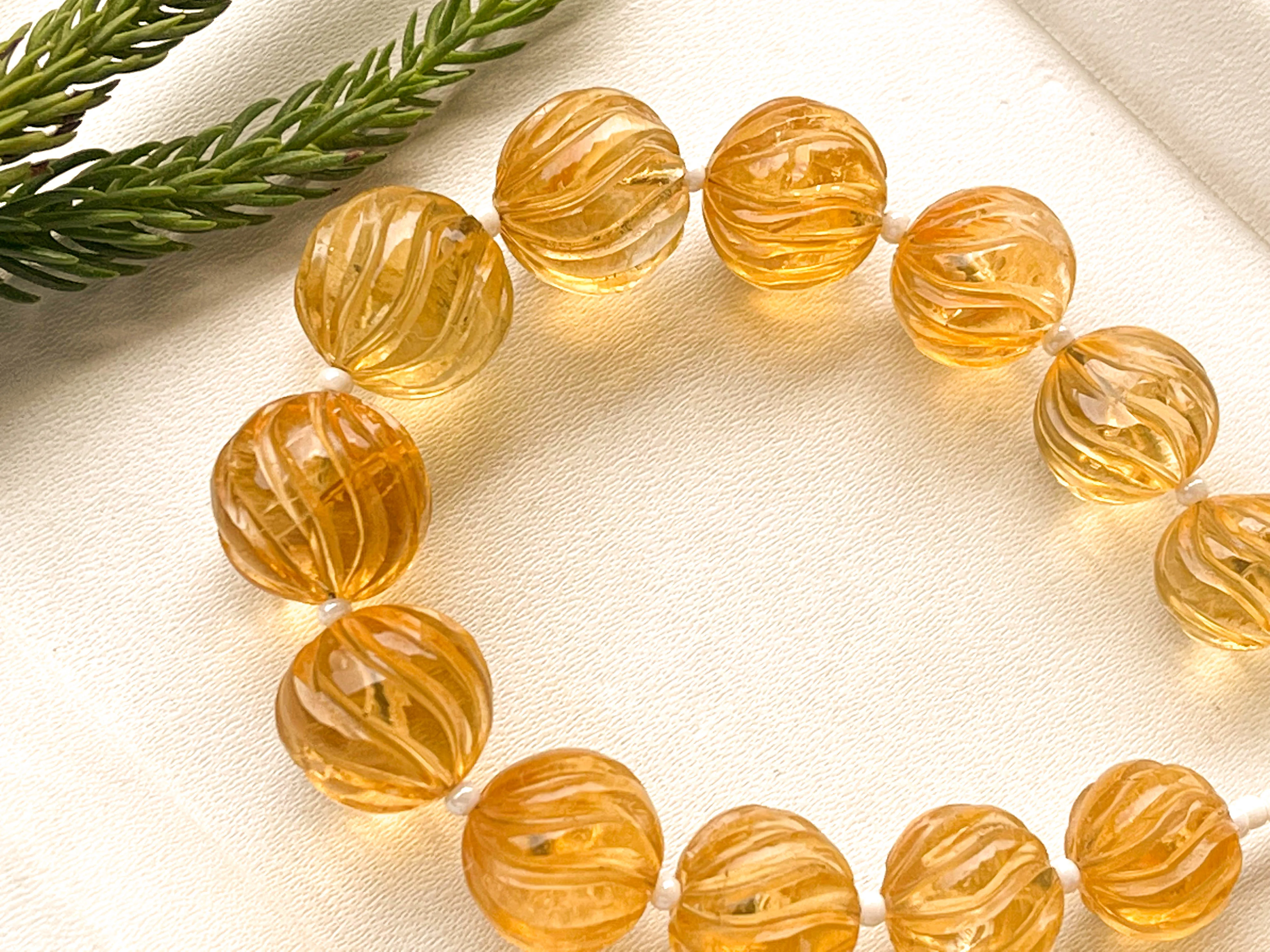 Natural Citrine Spiral carved balls