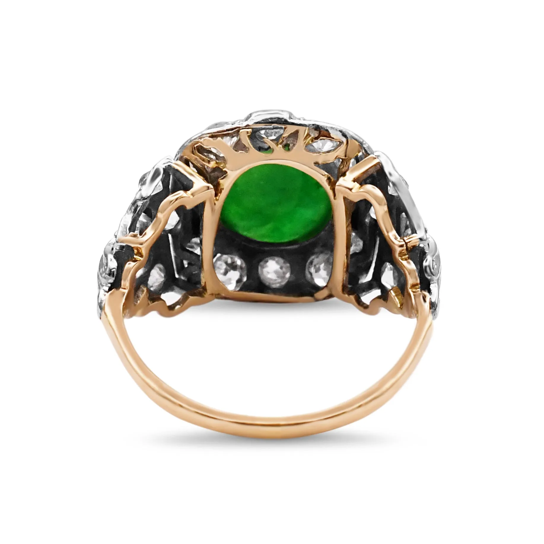 Natural Jade And Old Brilliant Cut Diamond Dress Cluster Ring