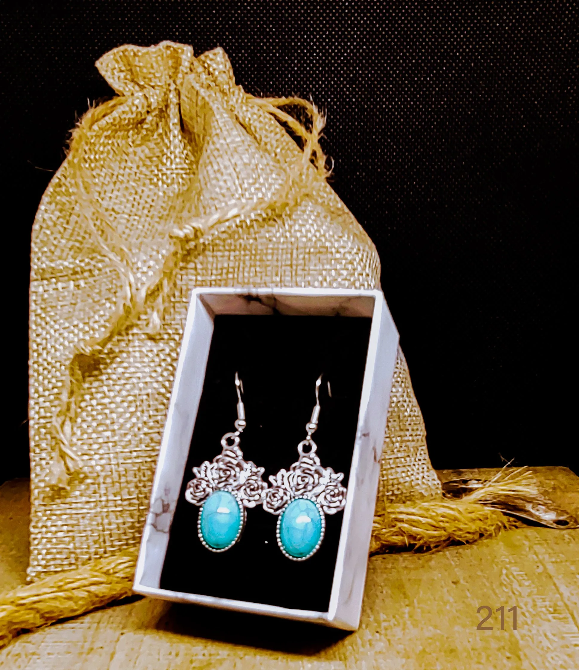 NEW! Western vintage silver turquoise stone drop earrings ''New"
