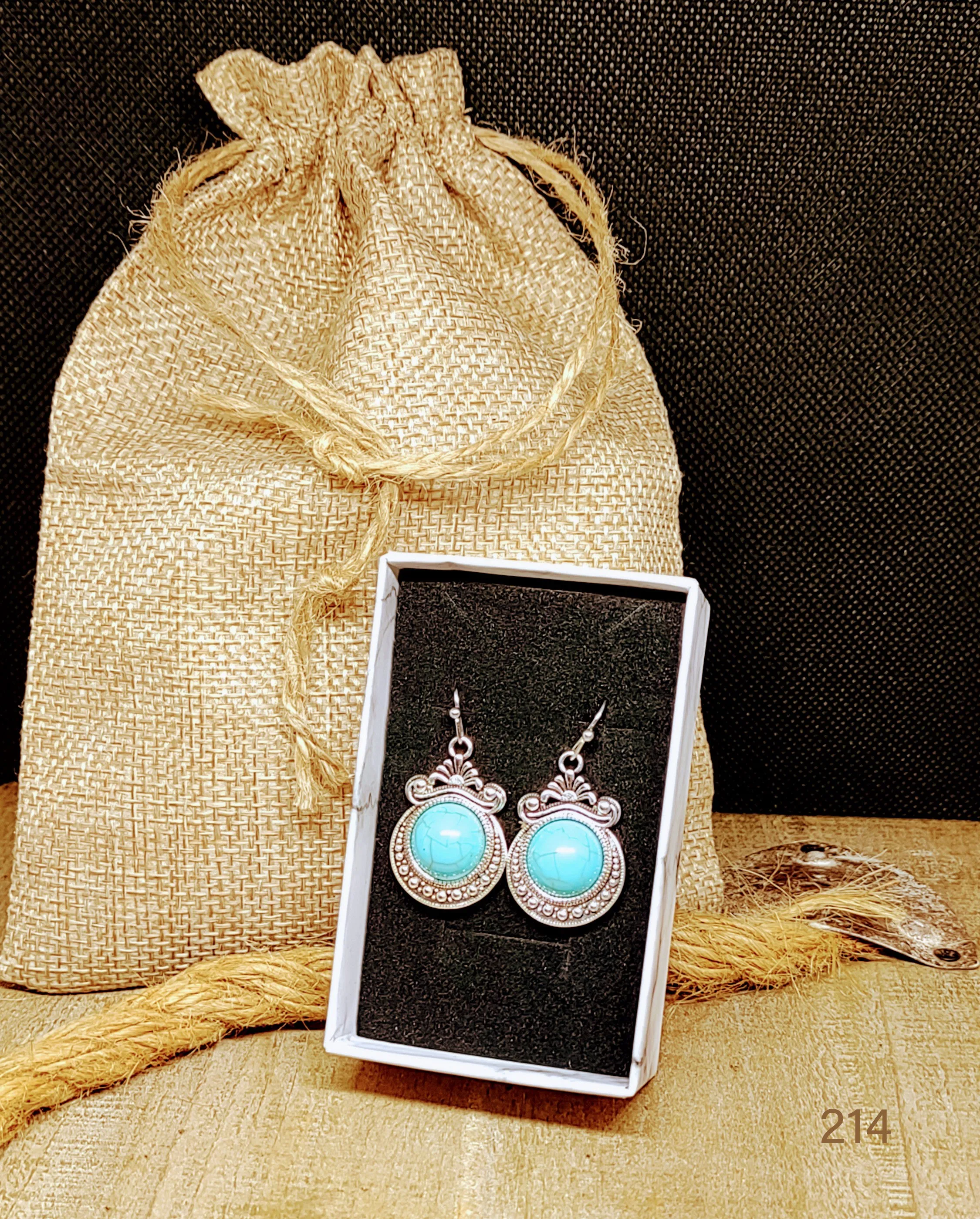 NEW! Western vintage silver turquoise stone drop earrings ''New"