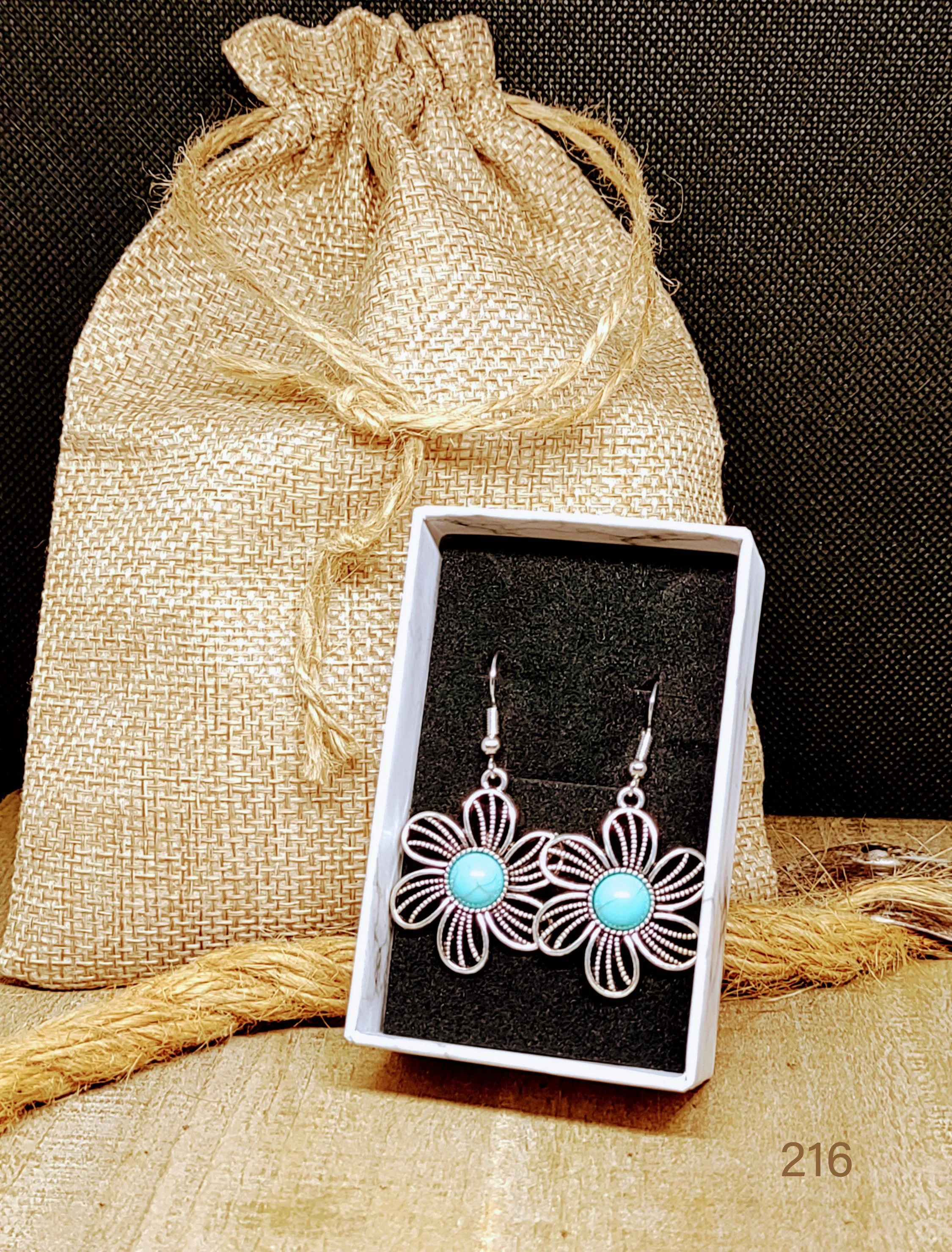 NEW! Western vintage silver turquoise stone drop earrings ''New"