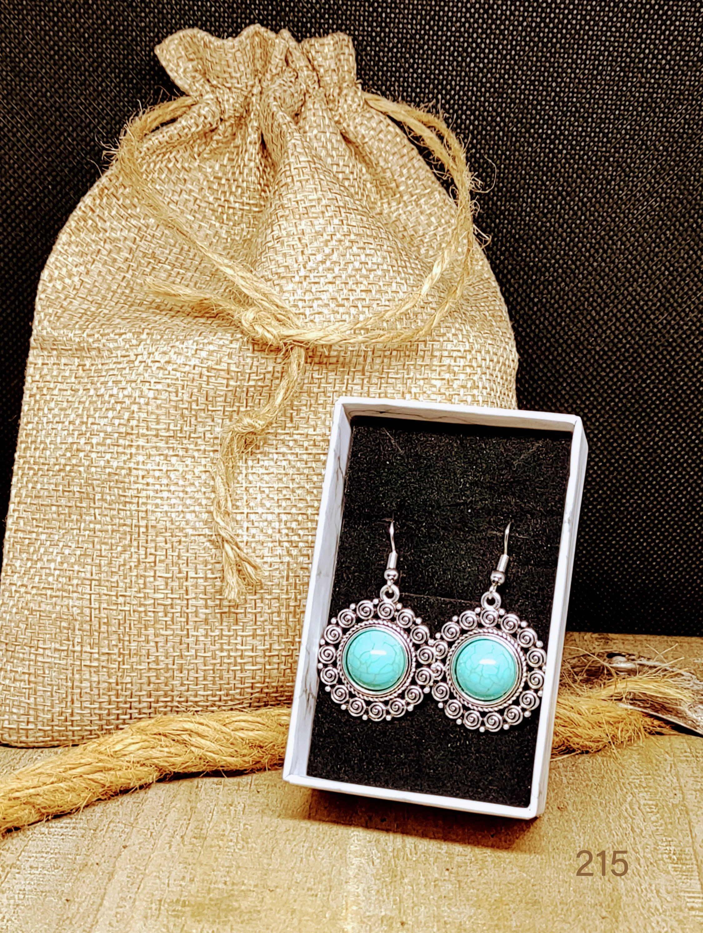 NEW! Western vintage silver turquoise stone drop earrings ''New"