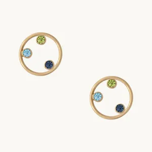 Ocean Eyes Circle Stud Earrings 14K