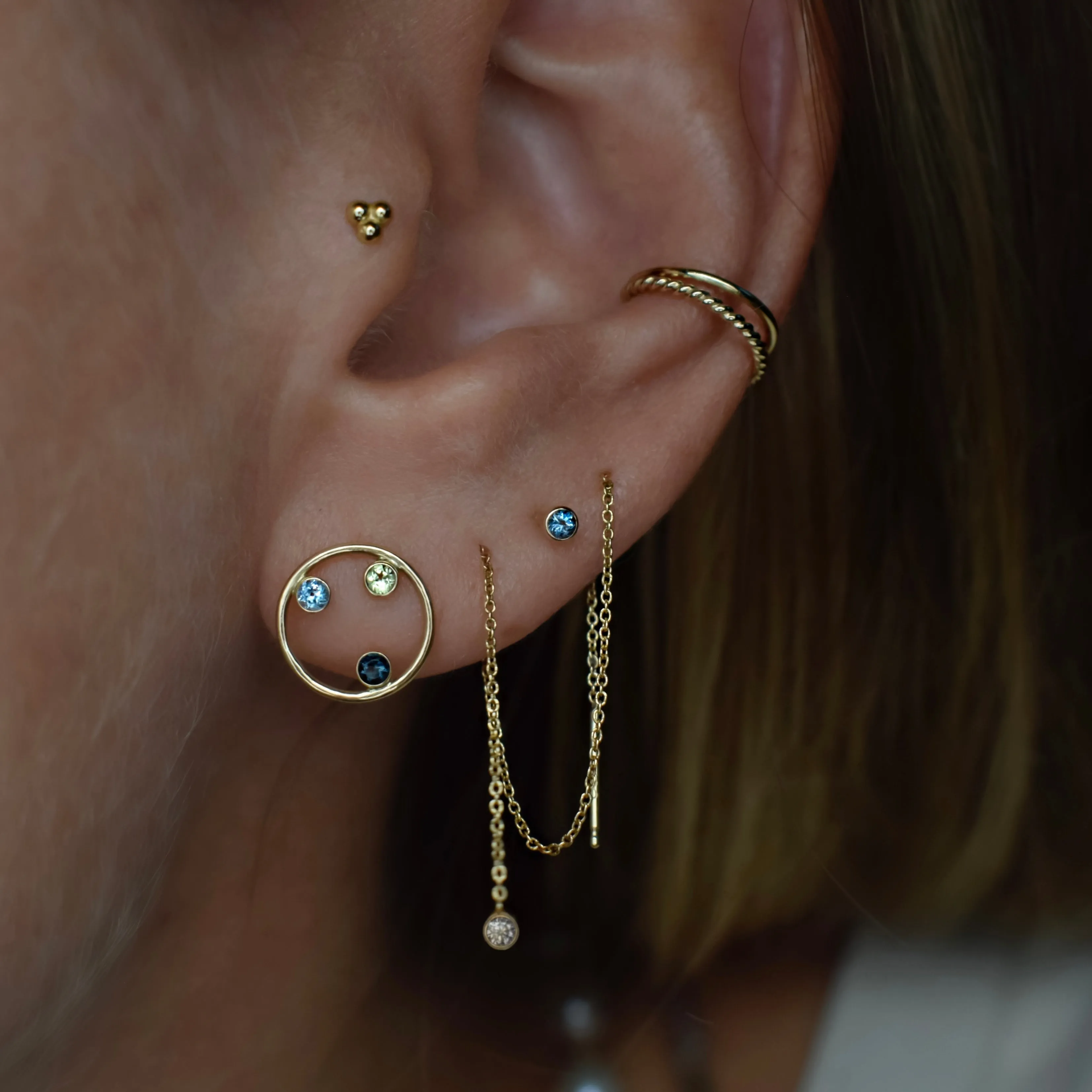 Ocean Eyes Circle Stud Earrings 14K