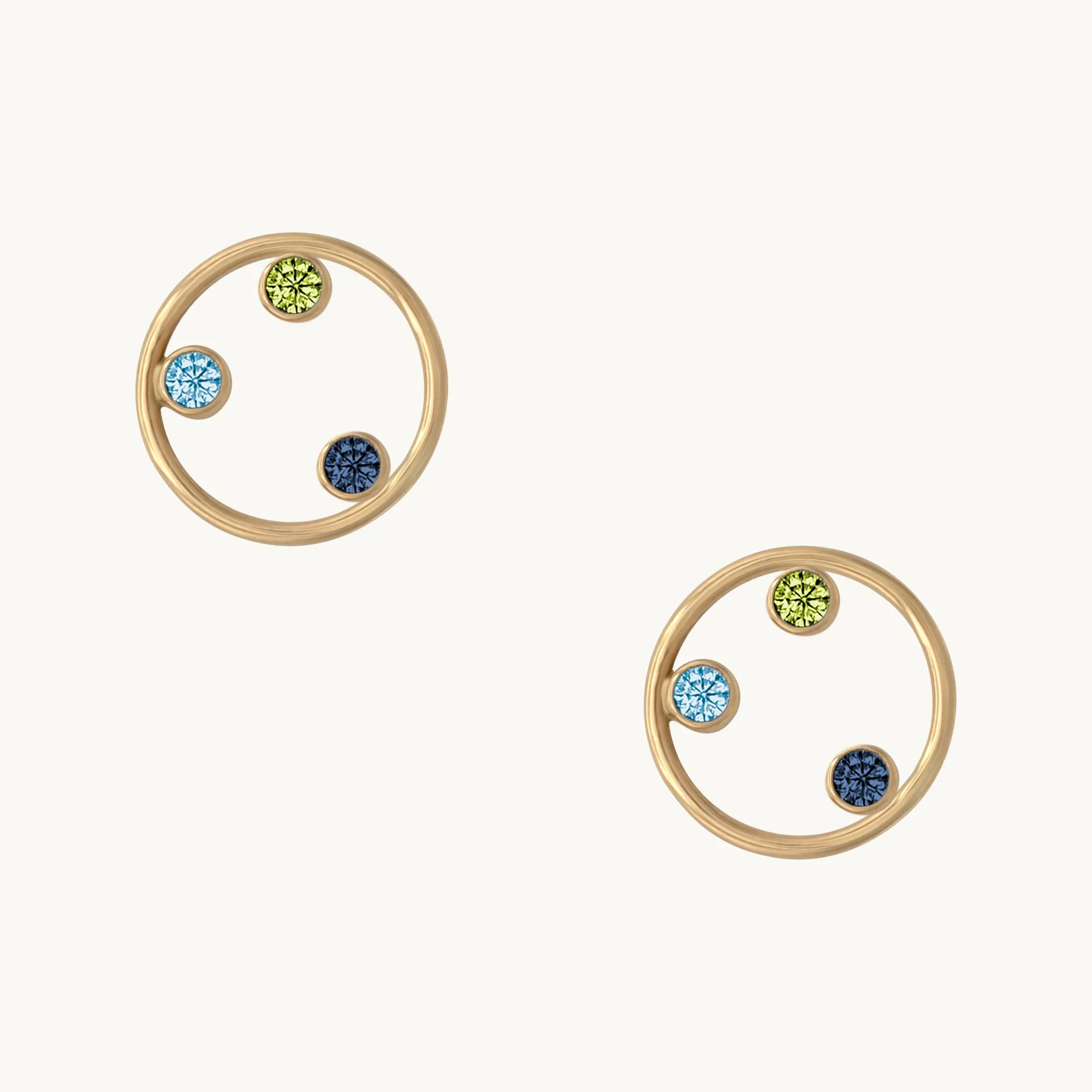 Ocean Eyes Circle Stud Earrings 14K