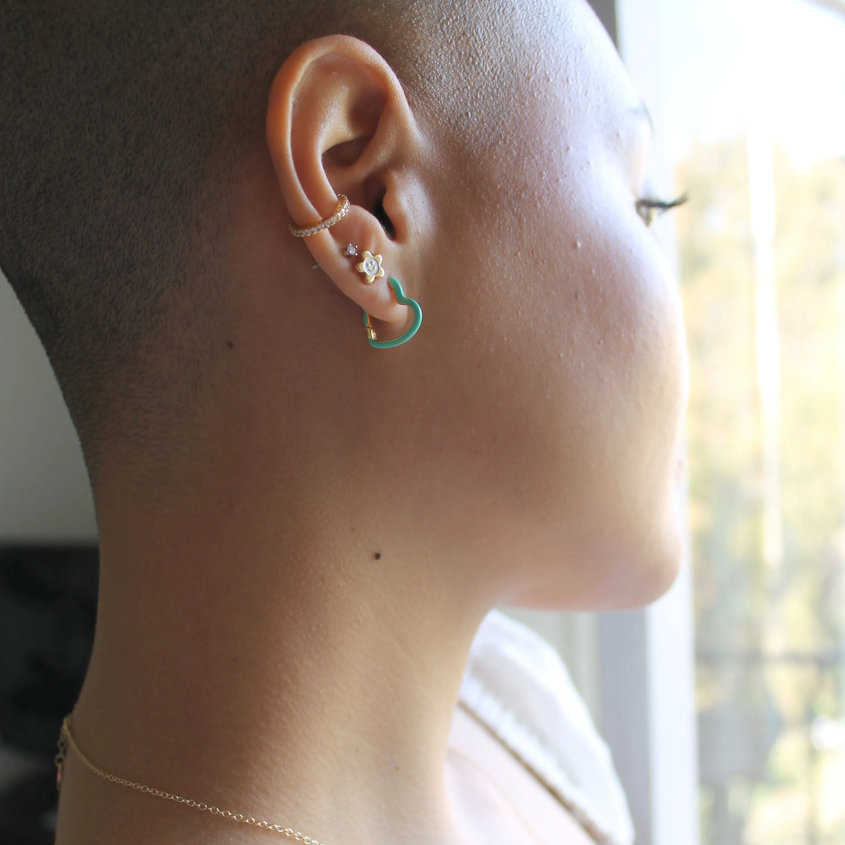 Open Heart Enamel Hinged Huggie Hoop Earrings