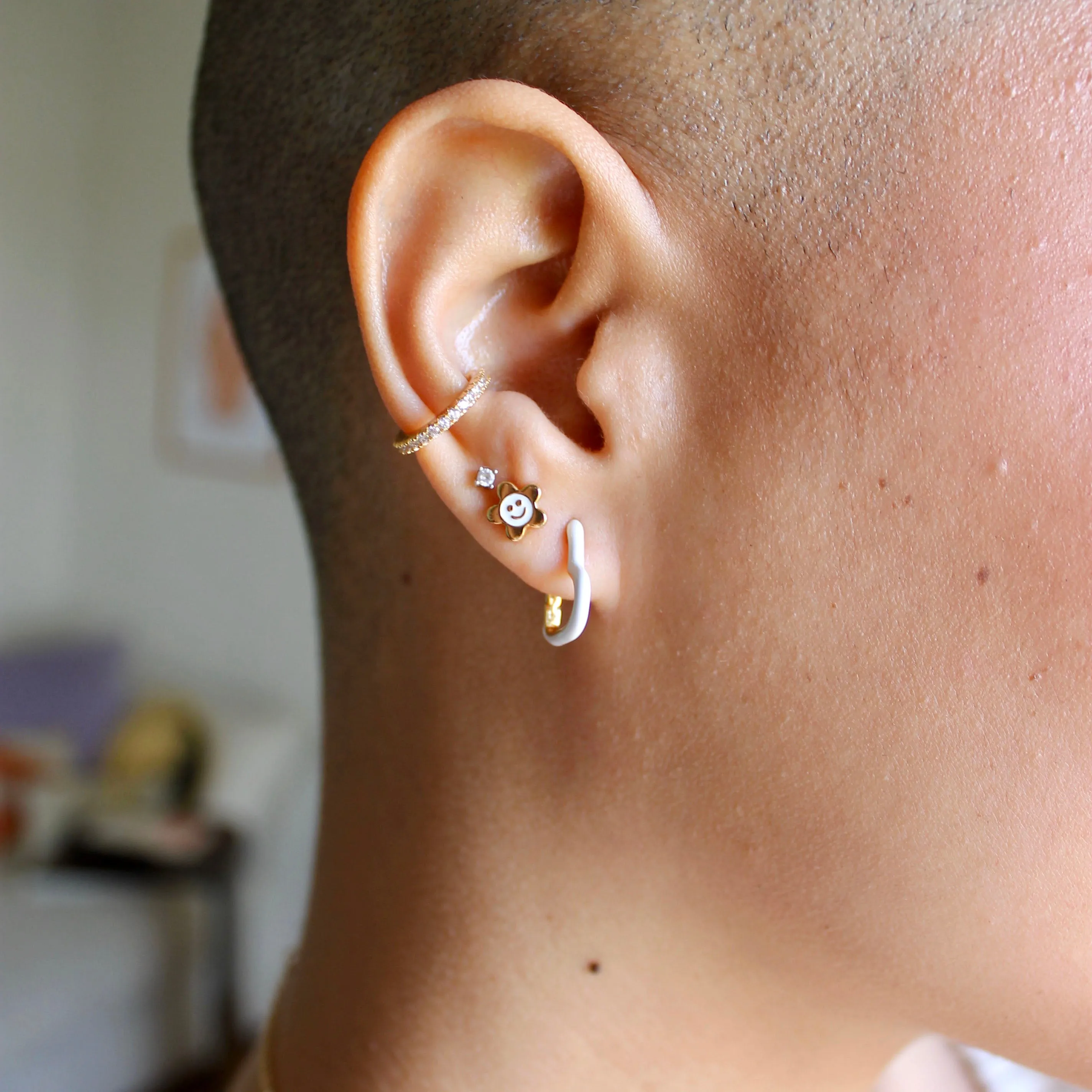 Open Heart Enamel Hinged Huggie Hoop Earrings