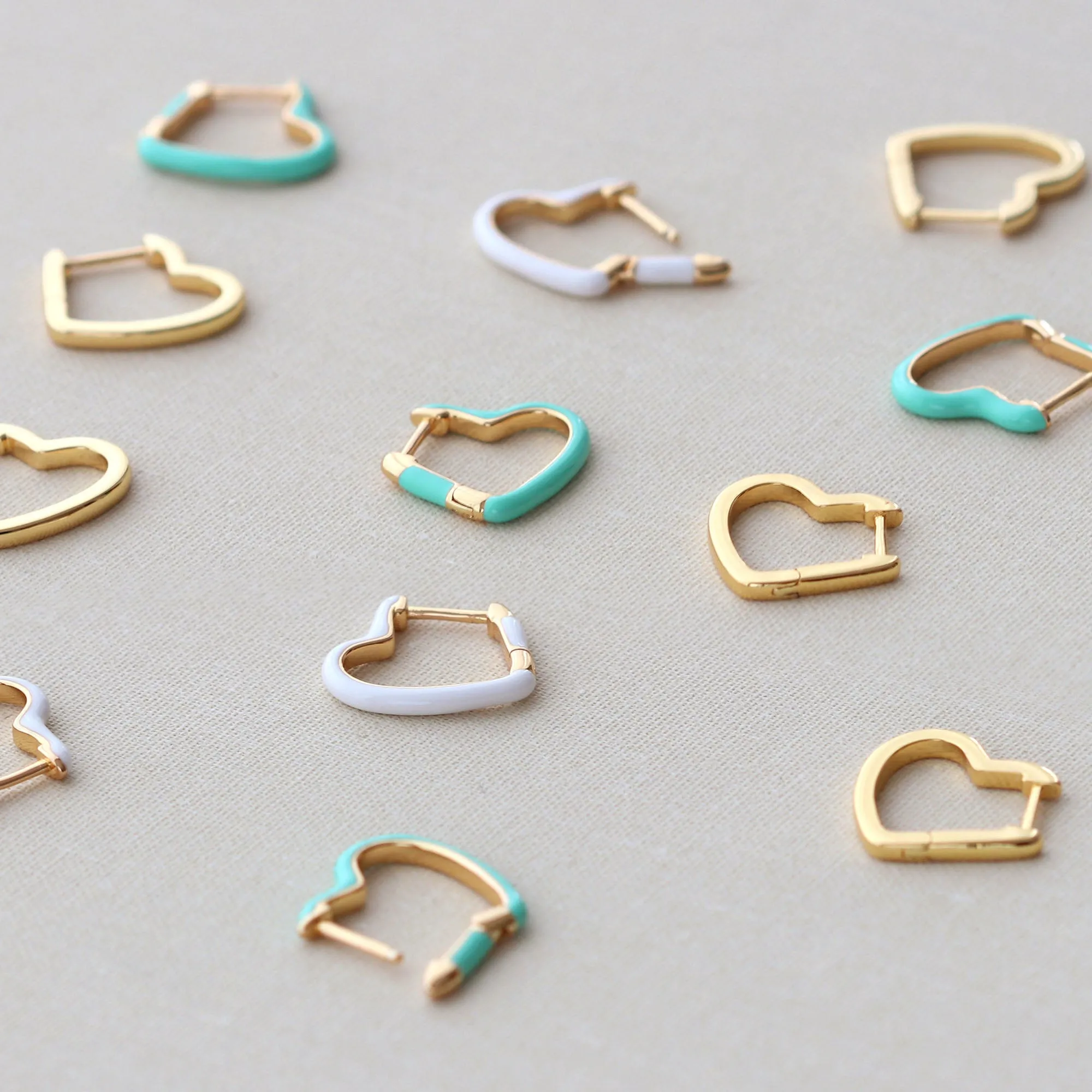 Open Heart Enamel Hinged Huggie Hoop Earrings