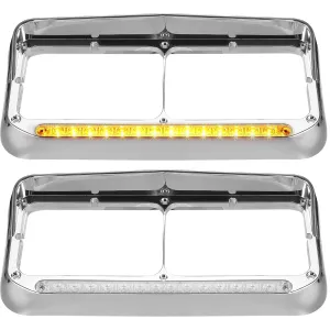 Partsam Chrome Headlight Bezels With Clear/Amber LED Light Strip