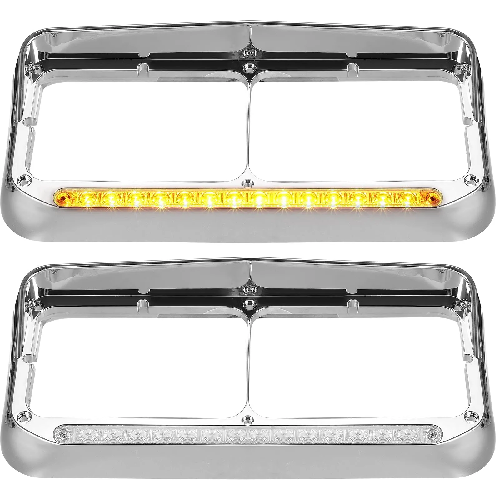 Partsam Chrome Headlight Bezels With Clear/Amber LED Light Strip