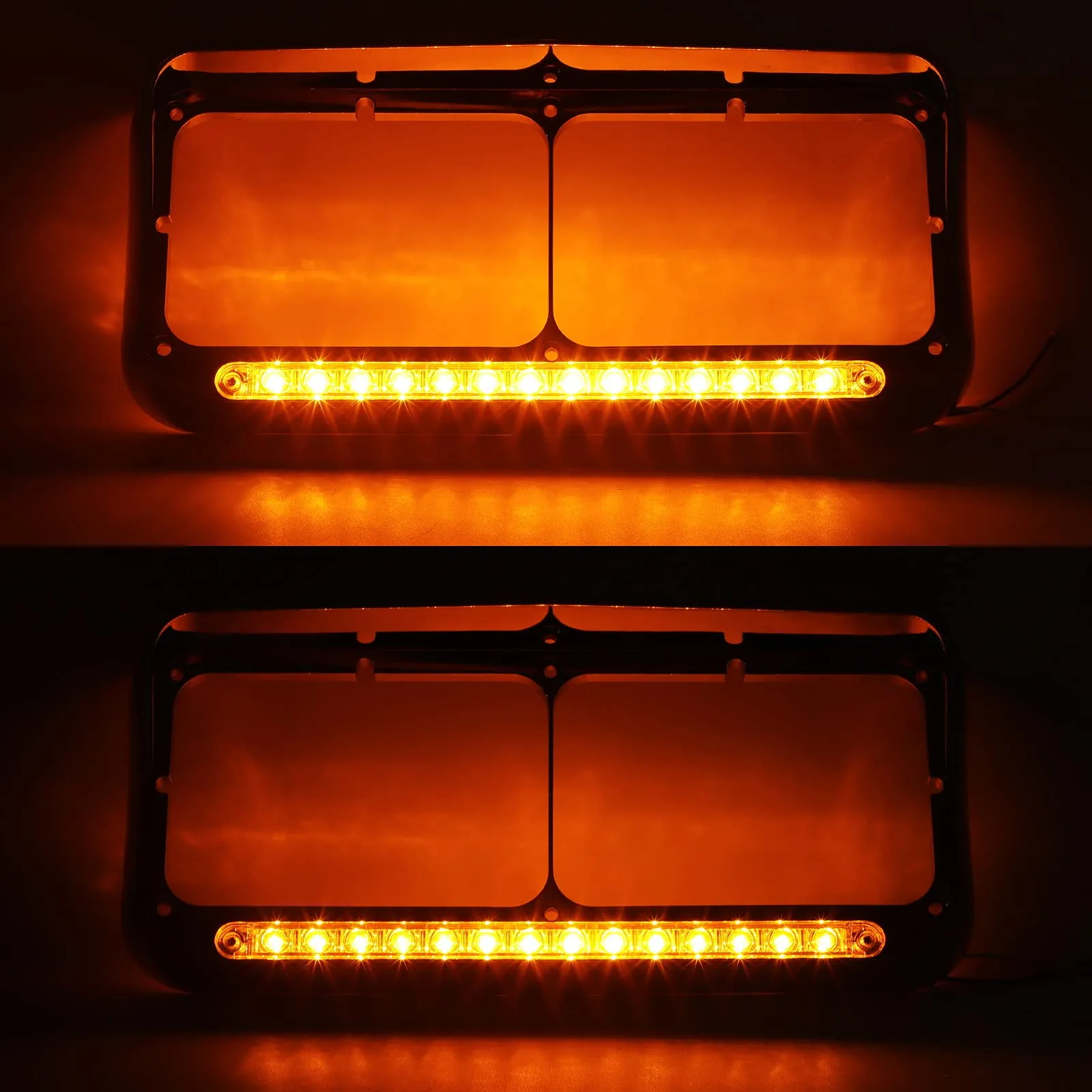 Partsam Chrome Headlight Bezels With Clear/Amber LED Light Strip