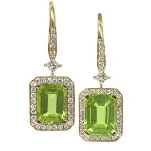 Peridot and Diamond Earrings in 18kt Yellow Gold