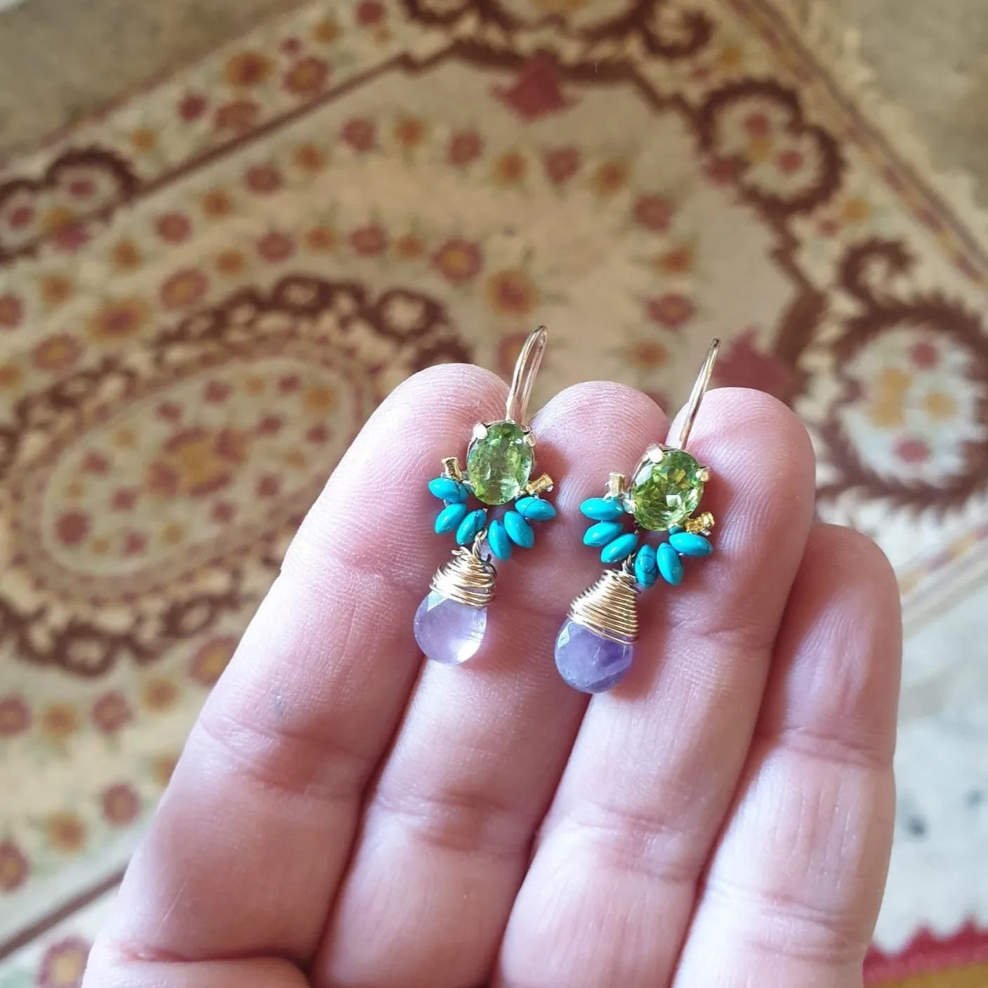 Peridot Turquoise Amethyst Angel Earrings