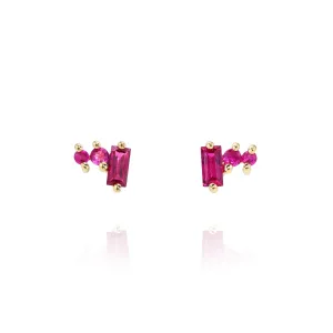 Petite Post Earrings - 18K Yellow Gold   Ruby