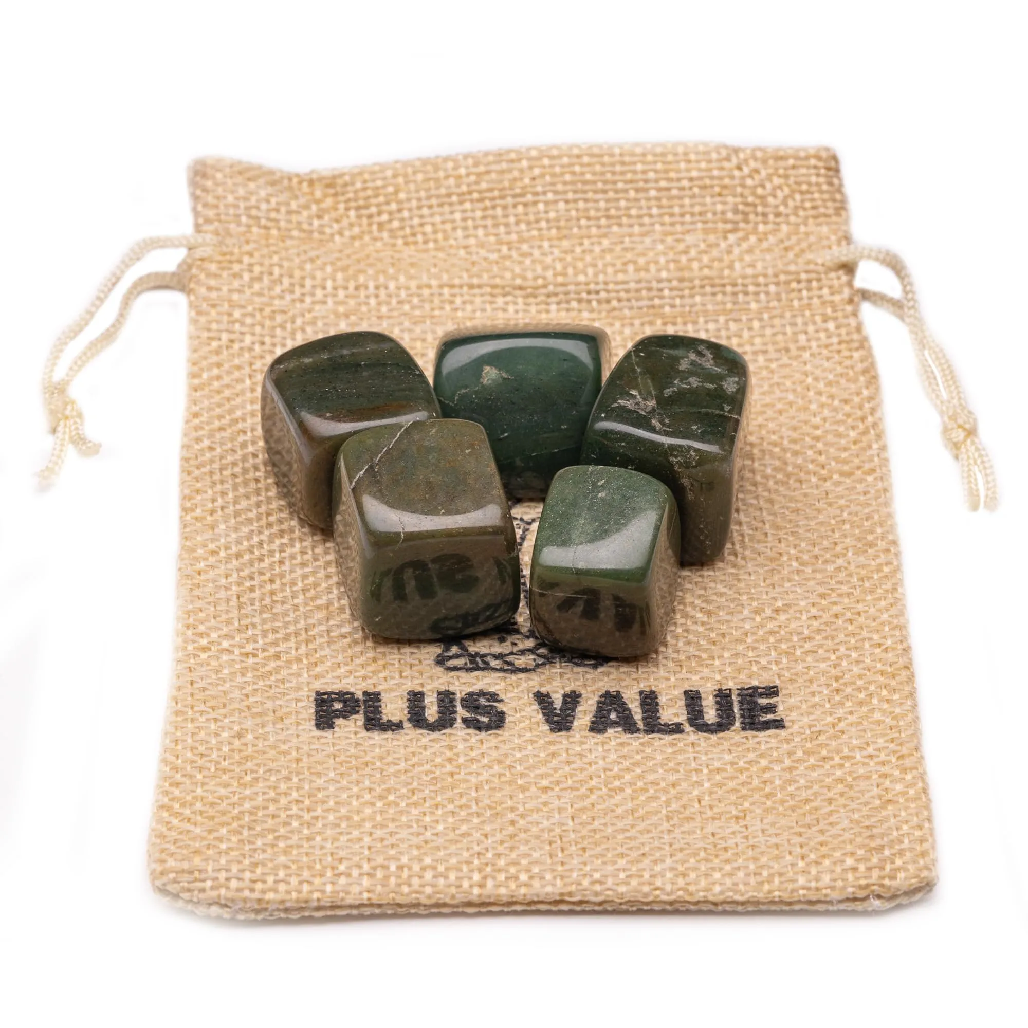 Plus Value Green Jade Tumbled Stone Pebbles Reiki Healing Aura Chakra (100grams, Jute Bag)