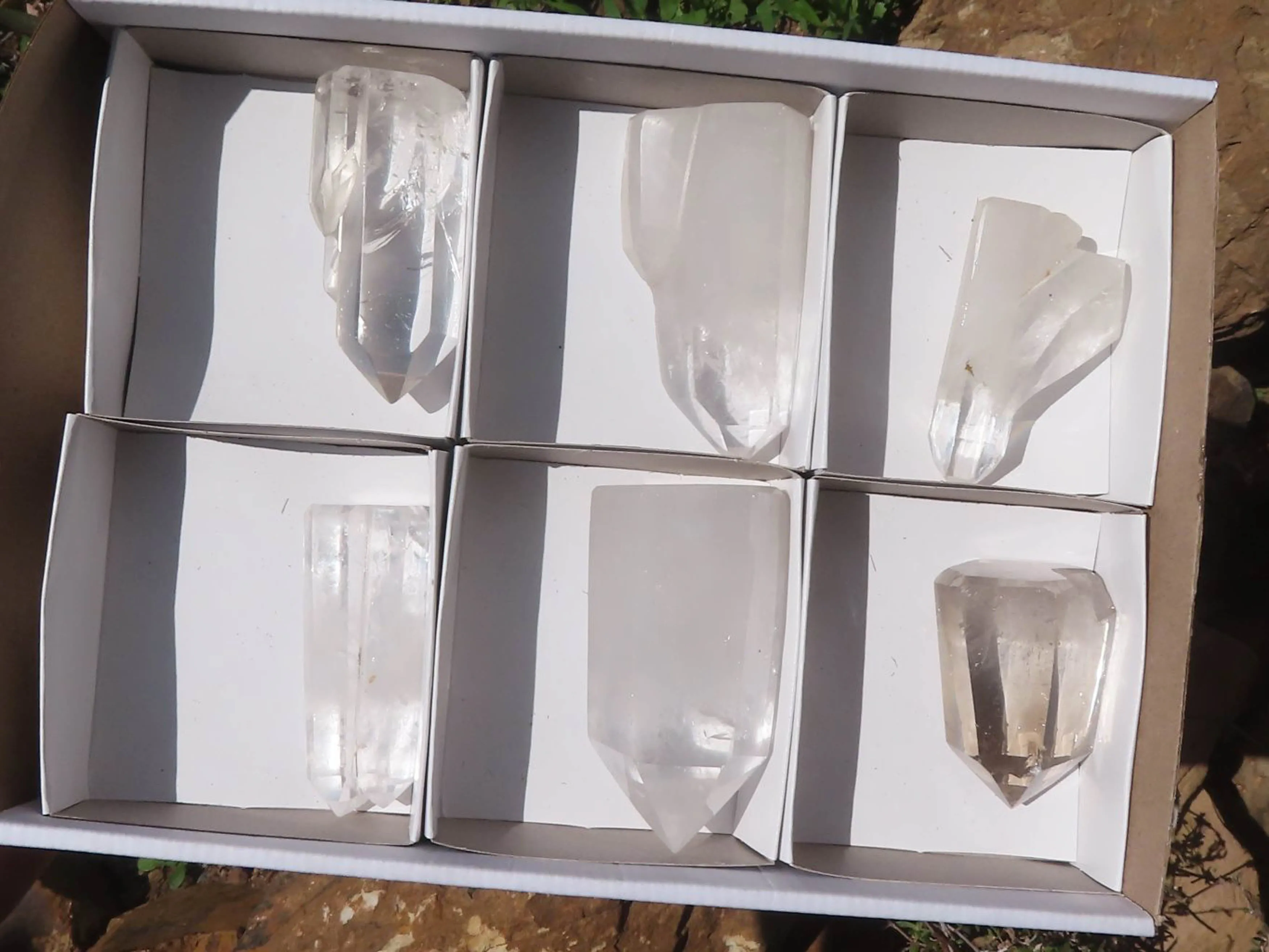 Polished Semi Optic Clear Quartz Crystals x 6 From Madagascar