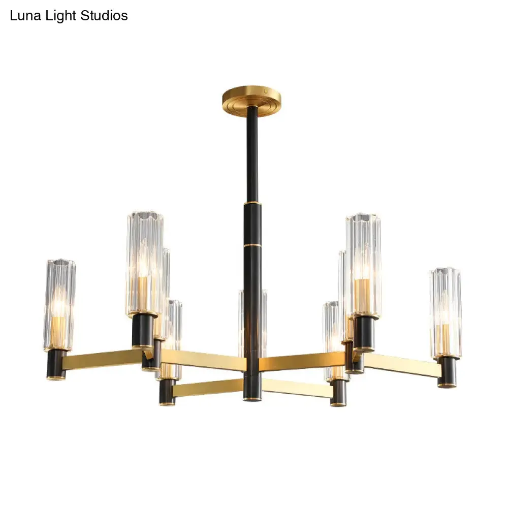 Postmodern Yellow-Black Chandelier Light with Prismatic Glass Tubular Design - 6/8/9 Bulbs - Hanging Ceiling Décor