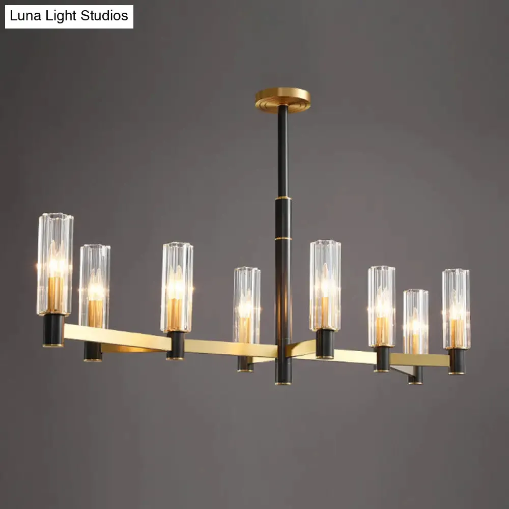 Postmodern Yellow-Black Chandelier Light with Prismatic Glass Tubular Design - 6/8/9 Bulbs - Hanging Ceiling Décor
