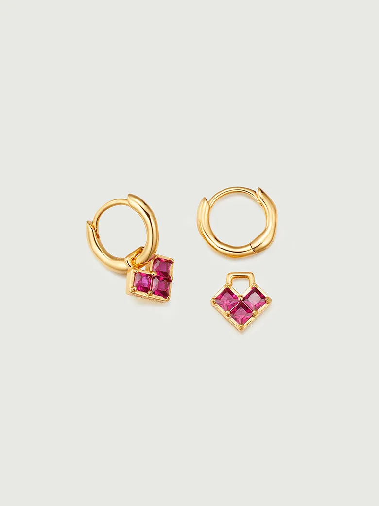Princess Cut Ruby Heart Hoop Earrings