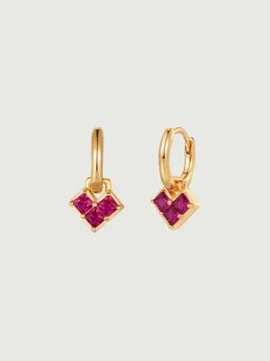 Princess Cut Ruby Heart Hoop Earrings