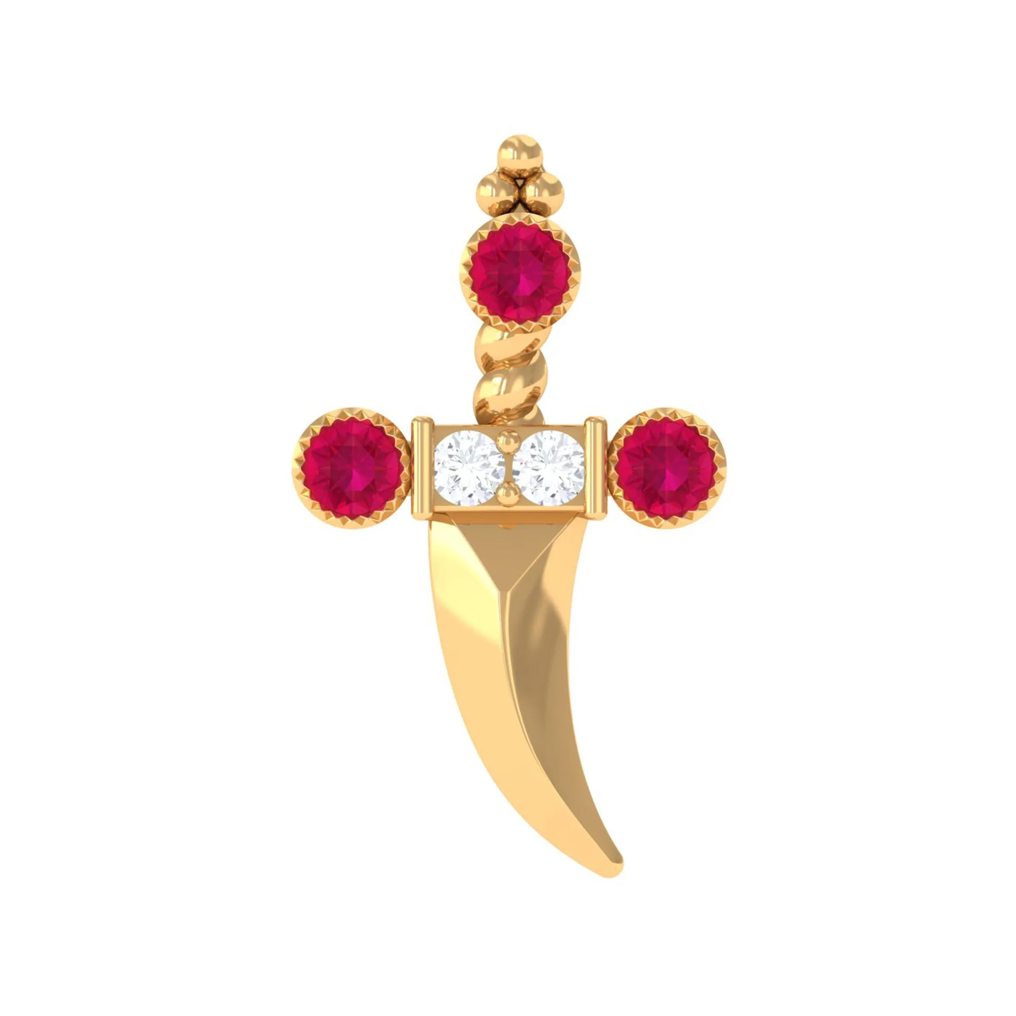 Real Ruby and Diamond Dagger Helix Earring in Gold