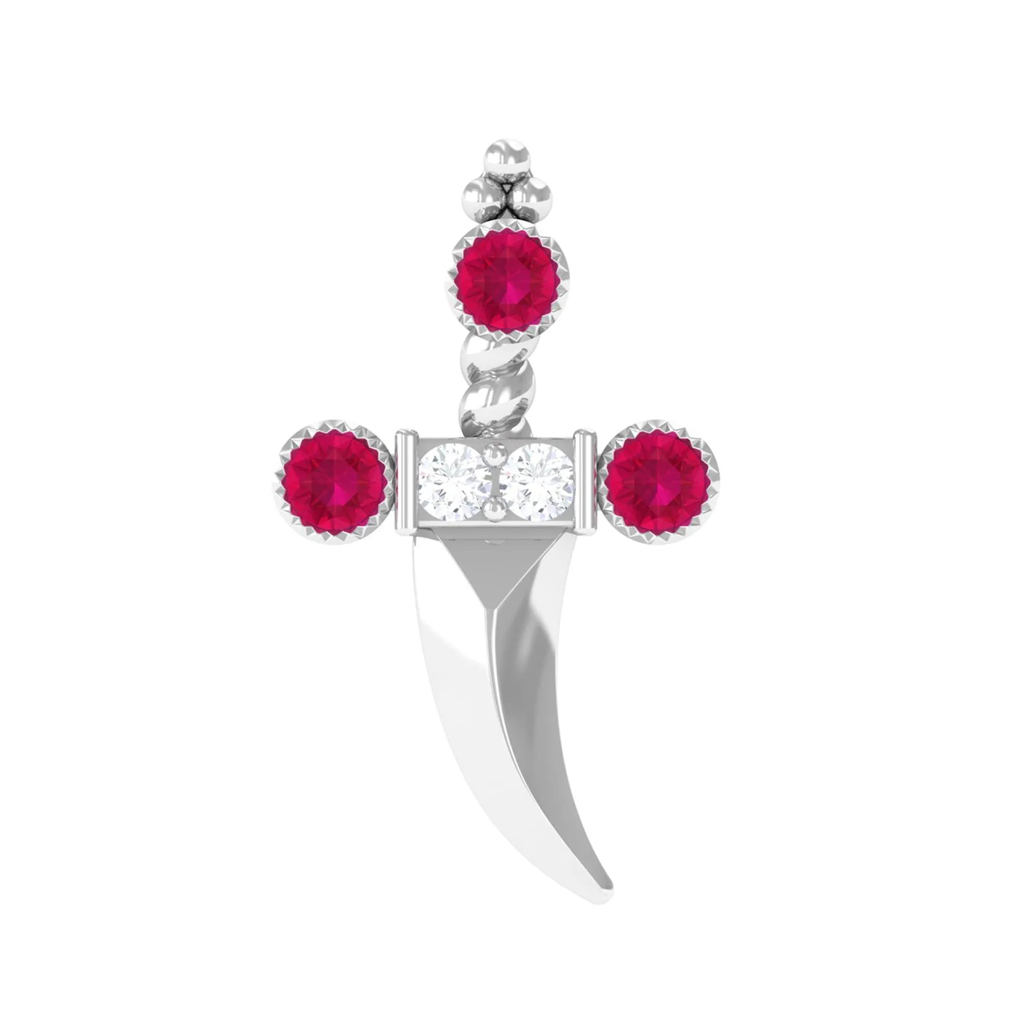Real Ruby and Diamond Dagger Helix Earring in Gold