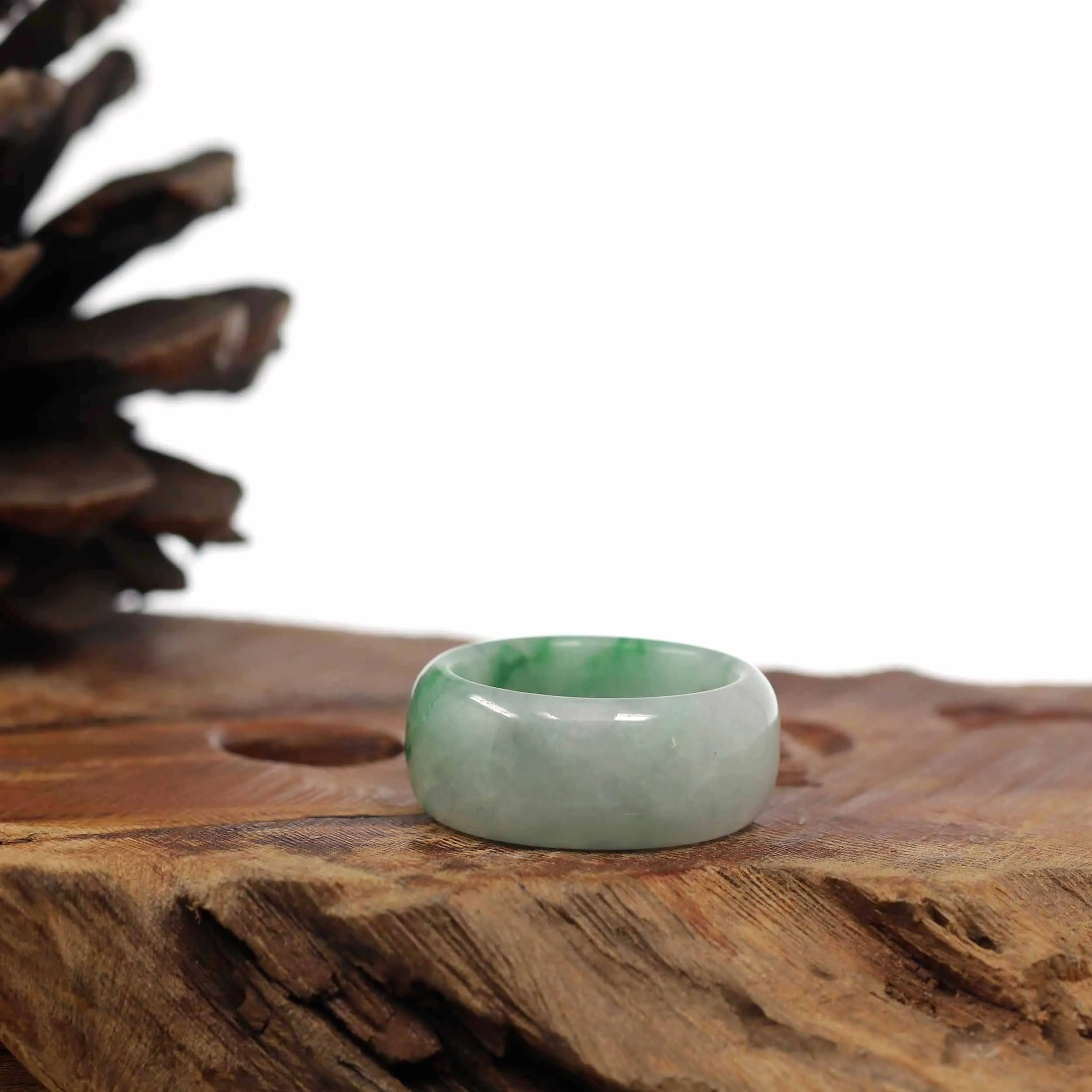 RealJade® Co. Genuine Burmese Blue-green Jadeite Jade Men's Band Ring