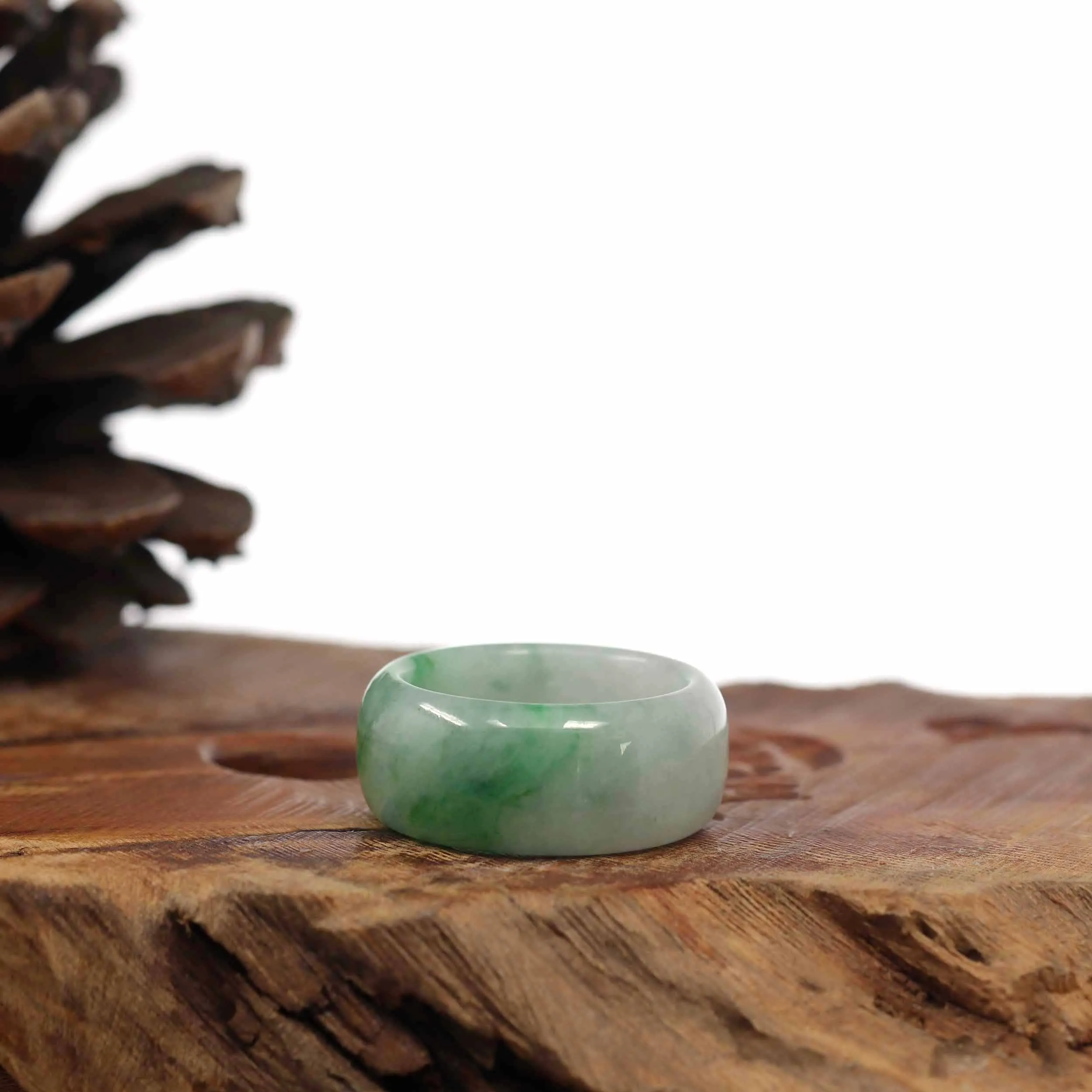 RealJade® Co. Genuine Burmese Blue-green Jadeite Jade Men's Band Ring