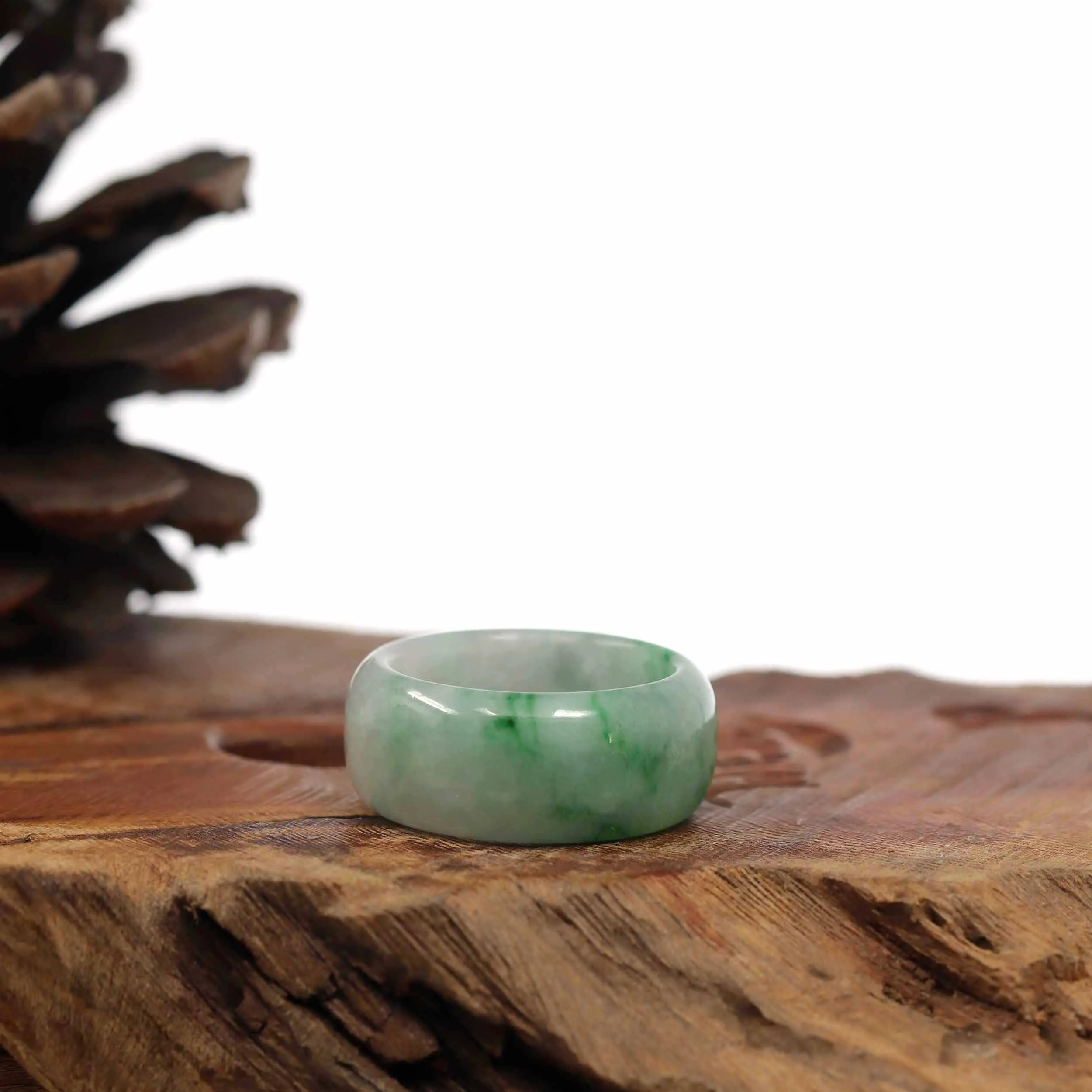 RealJade® Co. Genuine Burmese Blue-green Jadeite Jade Men's Band Ring