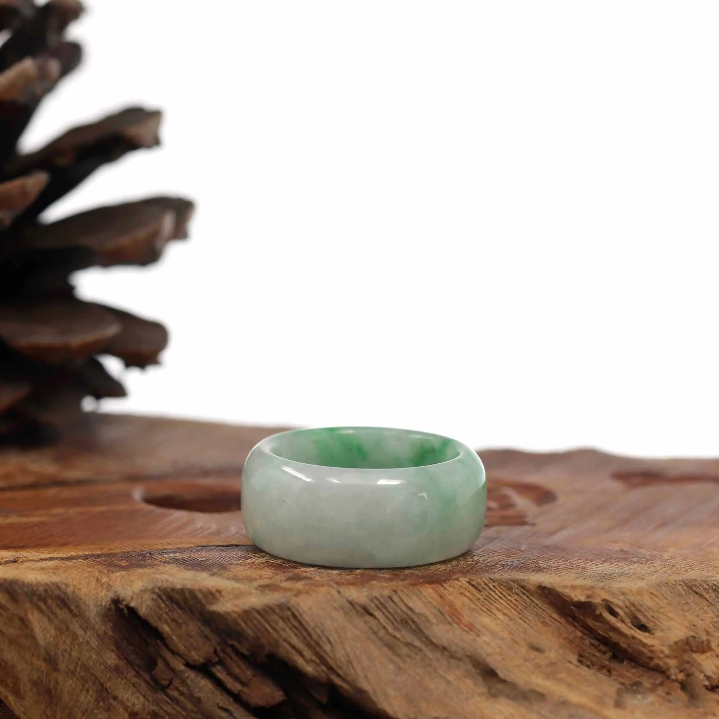 RealJade® Co. Genuine Burmese Blue-green Jadeite Jade Men's Band Ring