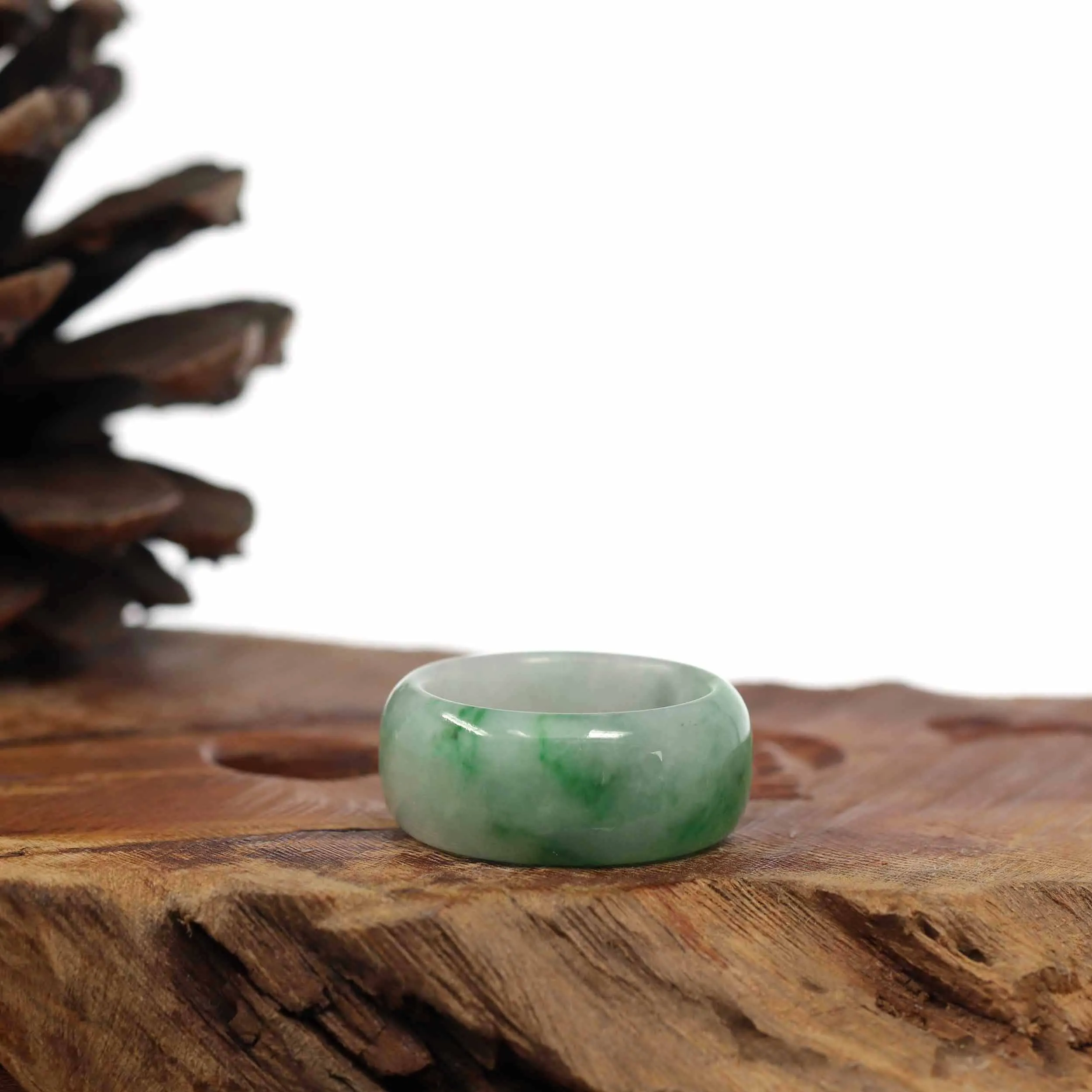 RealJade® Co. Genuine Burmese Blue-green Jadeite Jade Men's Band Ring