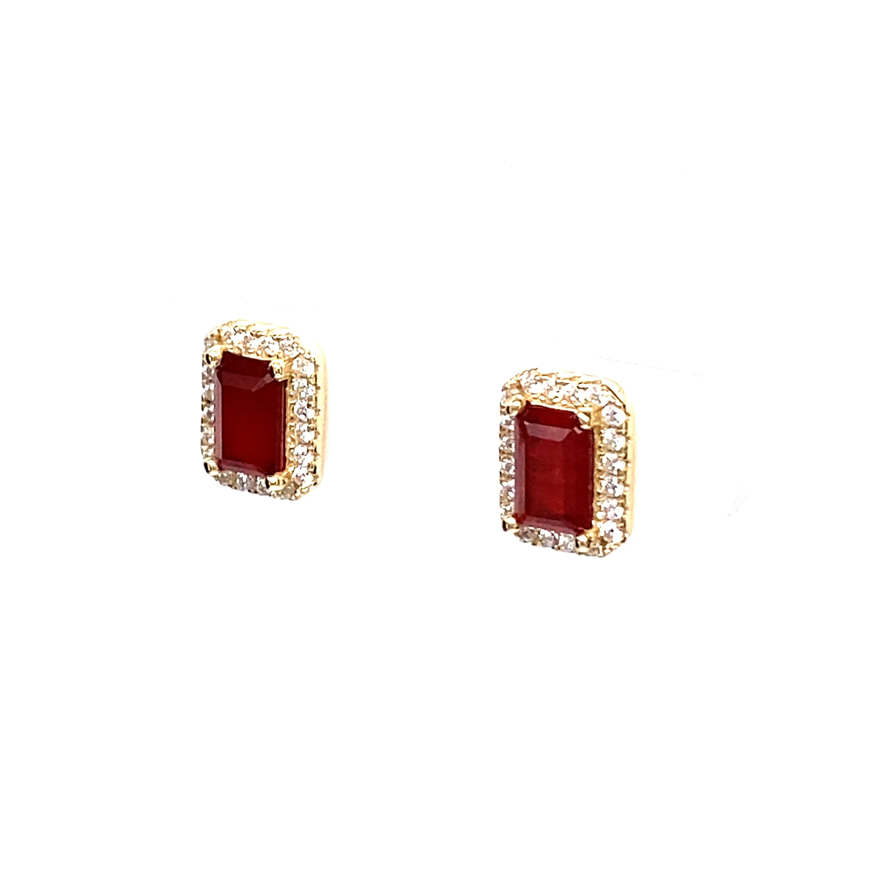 Rectangle Ruby Stone Stud Earrings