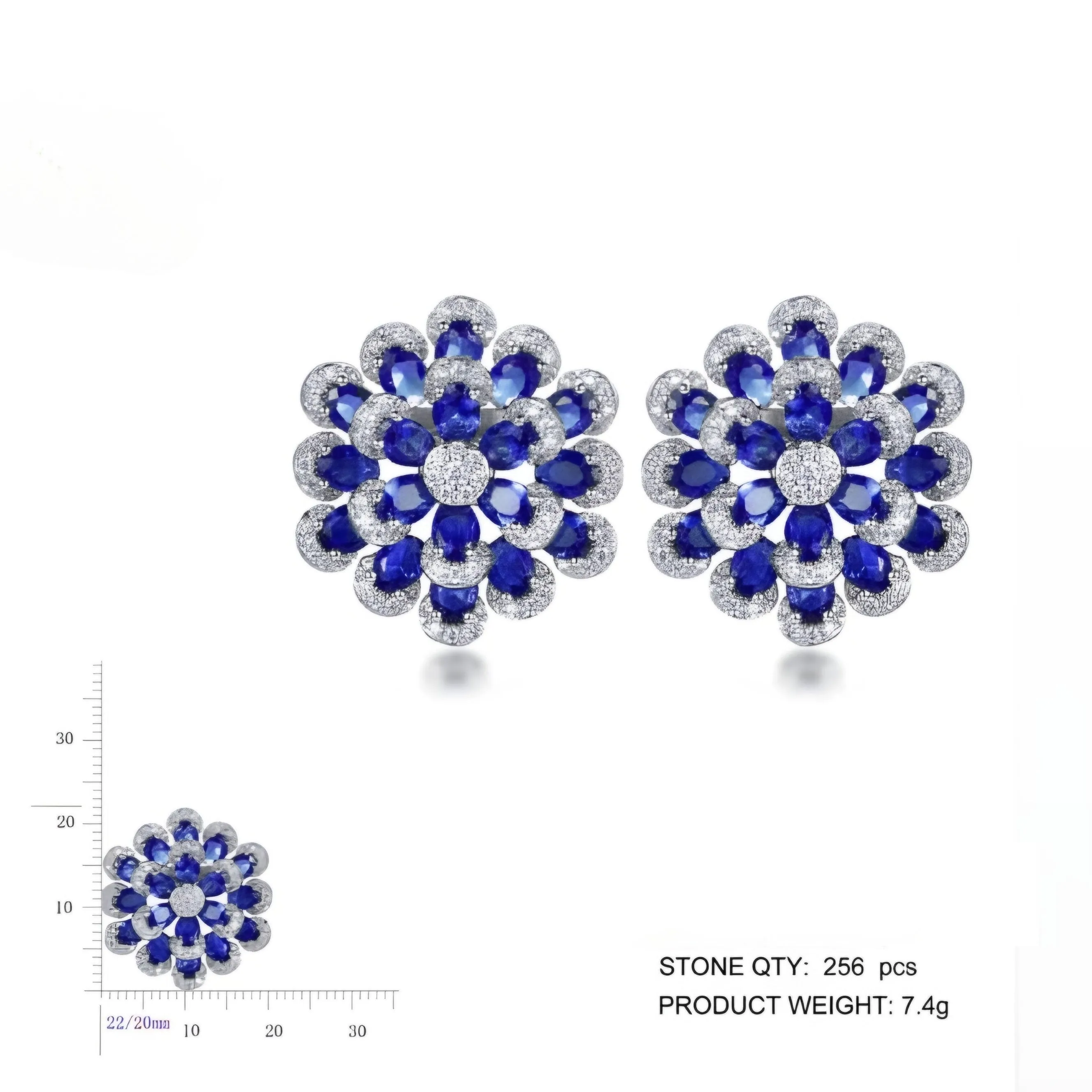 Rhodium Plated Sterling Silver Colorful Multi-Petal Flower and Micropave Stud Earrings