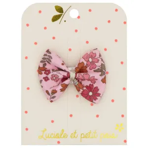 Ribbon bow barrette - Liberty Capel blotting pink floret