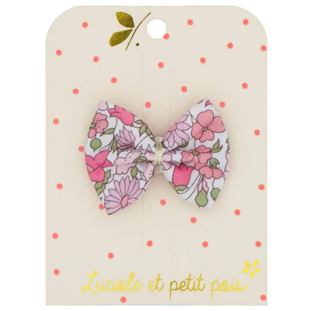 Ribbon bow barrette - Liberty Poppy & daisy sparkling pink
