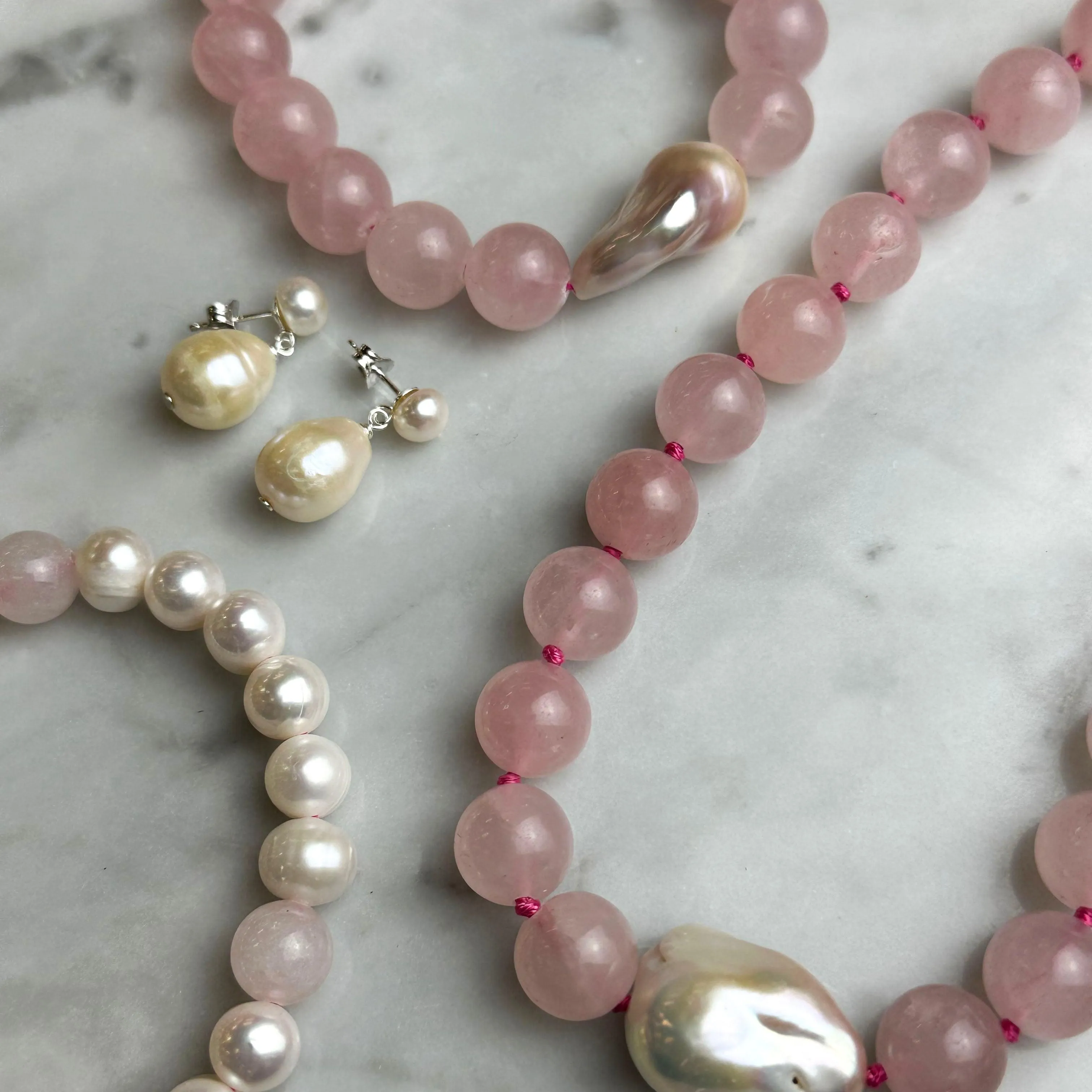 Rose Quartz  Baroque Pearl Bracelet