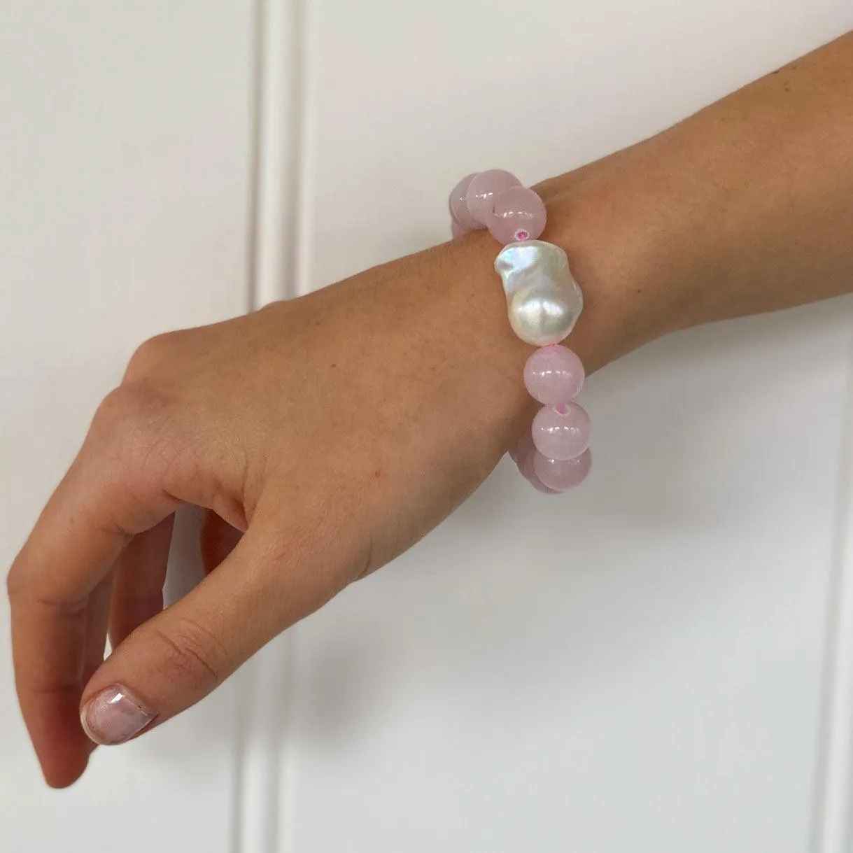 Rose Quartz  Baroque Pearl Bracelet