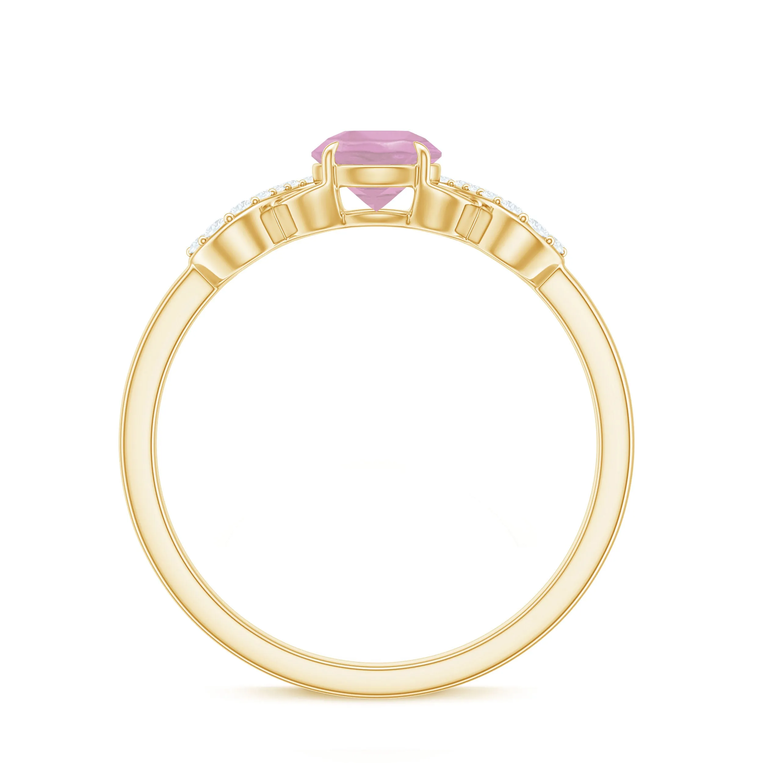 Rose Quartz Solitaire Engagement Ring with Diamond Accent