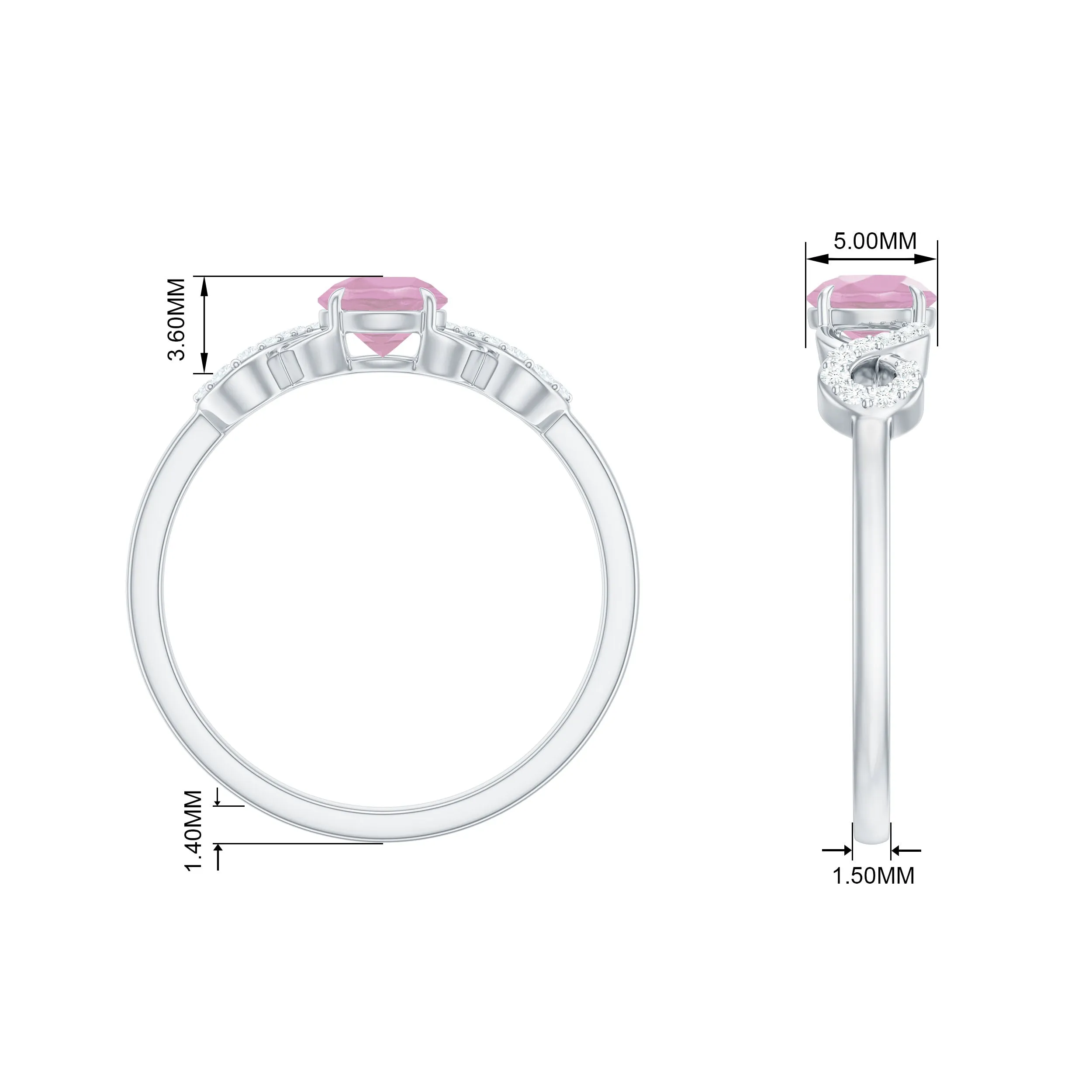 Rose Quartz Solitaire Engagement Ring with Diamond Accent