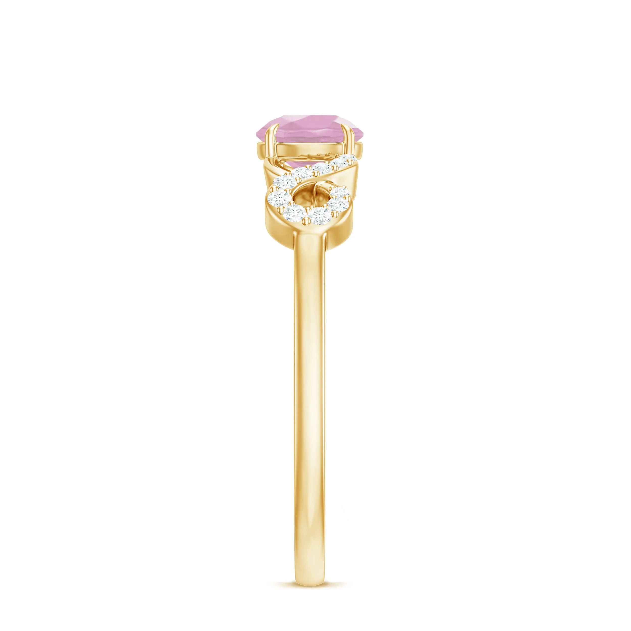 Rose Quartz Solitaire Engagement Ring with Diamond Accent