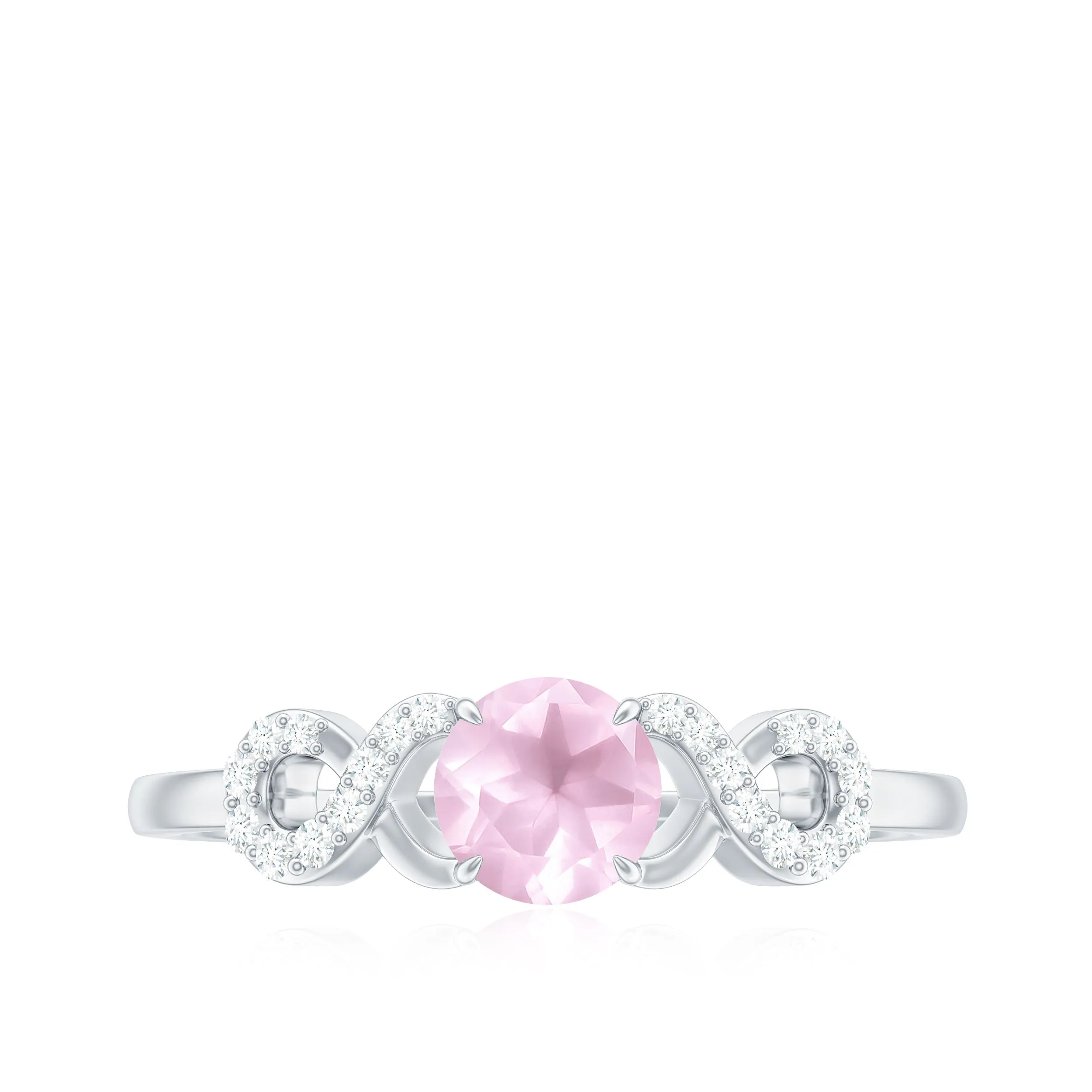 Rose Quartz Solitaire Engagement Ring with Diamond Accent