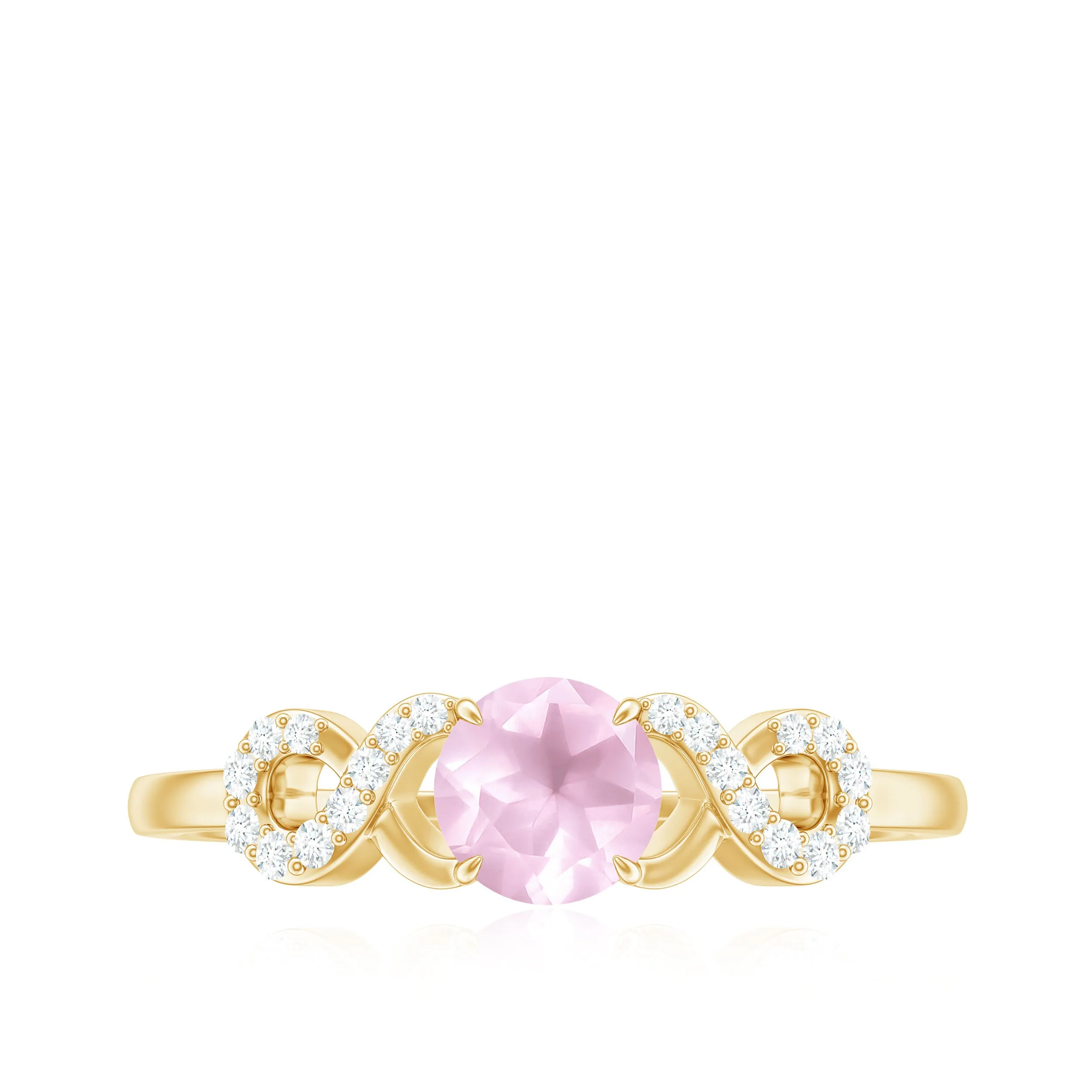 Rose Quartz Solitaire Engagement Ring with Diamond Accent
